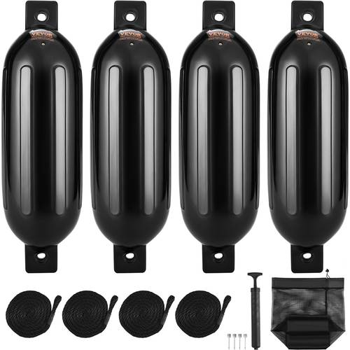 boat fenders 8 5 x 26 boat bumpers for docking inflatable ribbed fender with center holes marine boat dock fender bumper with air pump 4 needles and 4 ropes and storage bag black