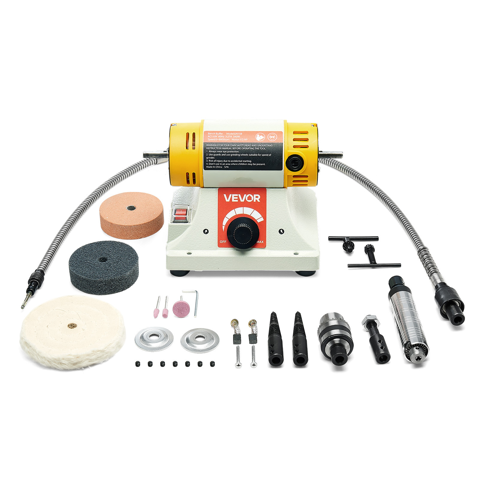 TEMU Vevor 1/2hp Bench Buffer Polisher 0 To 8000rpm With 3-inch & 4-inch Wheels