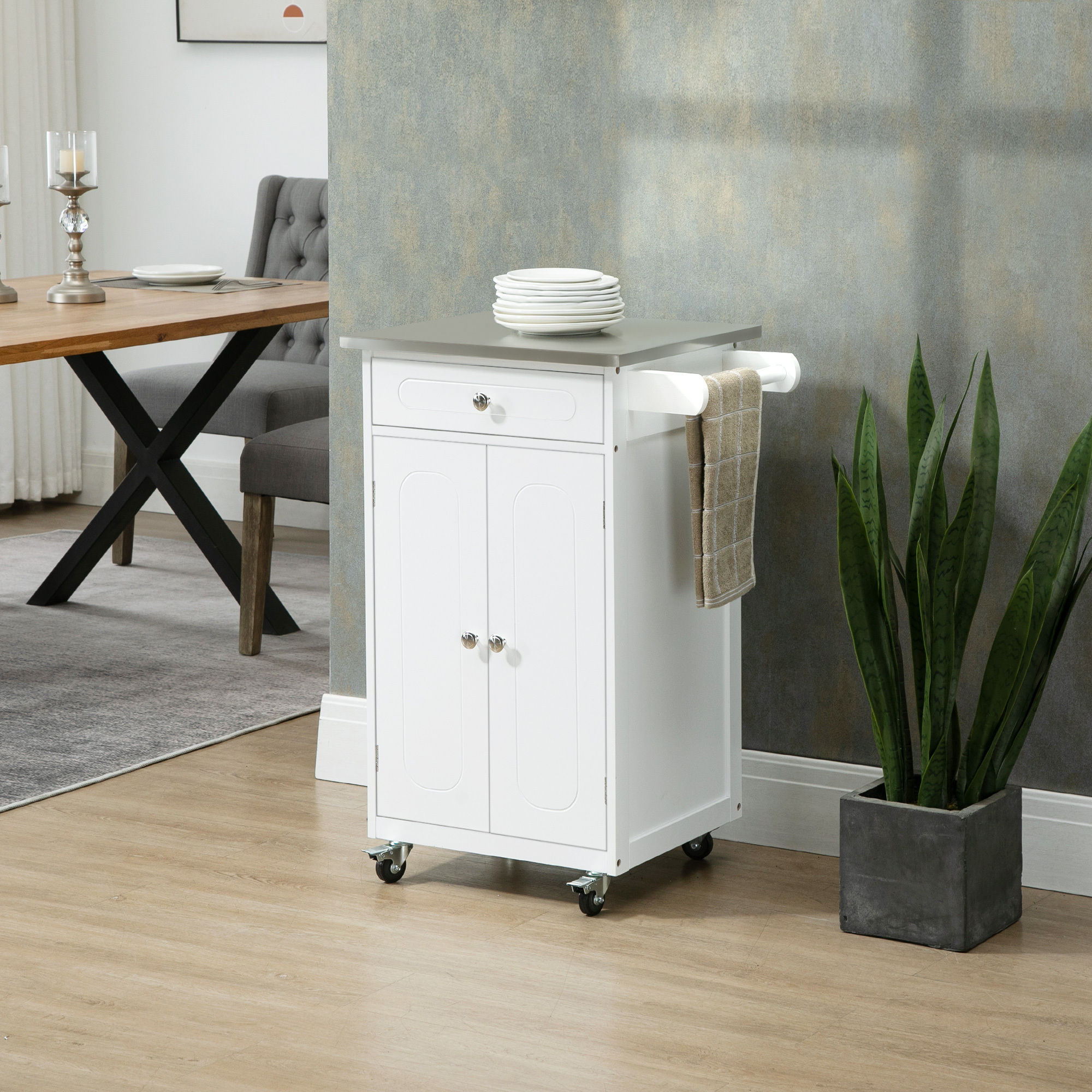 TEMU Chariot de cuisine, petit île de cuisine, chariot utilitaire en acier inoxydable sur roues avec tiroir de rangement pour salle à manger, cuisine