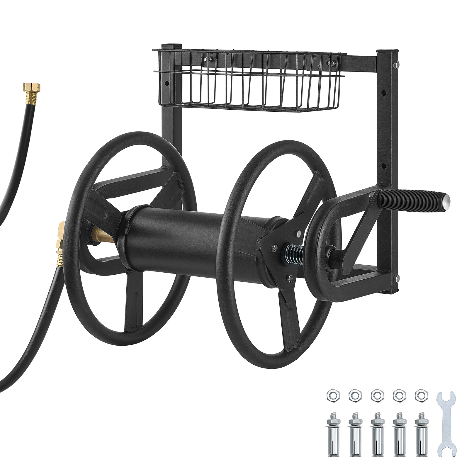 TEMU Vevor Wall Mounted Garden Hose Reel 125ft/150ft/200ft 5/8 In Hose Winder 5ft Leader Hose