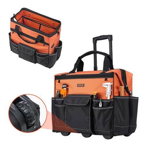 rolling tool bag 27 pockets heavy duty roller tool bag on wheels