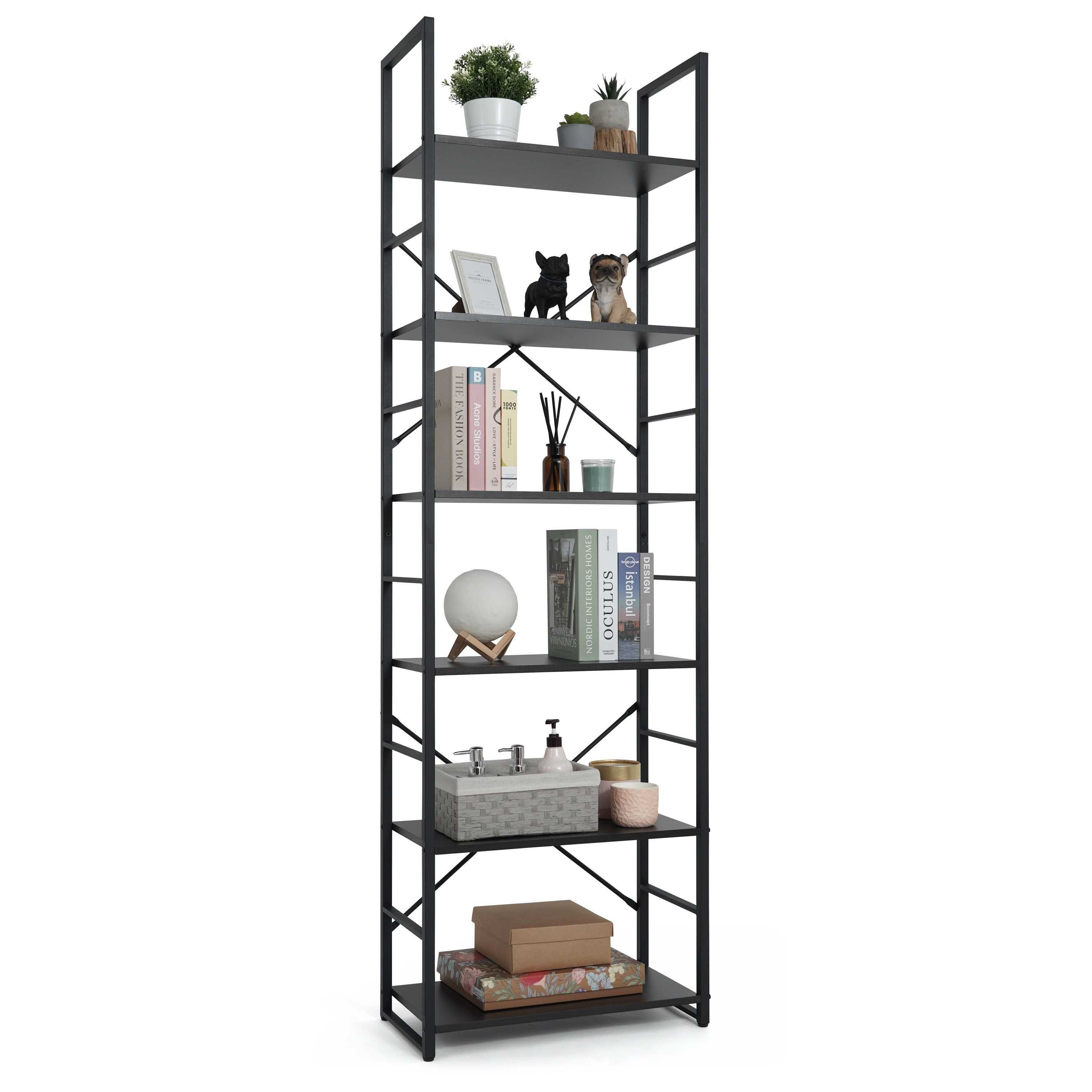 TEMU Étagère 6 Niveaux, Organisateur de Livres pour Salon ou Cuisine, Étagère de 24 Pouces de Largeur, Étagères Industrielles pour Bureau à Domicile,