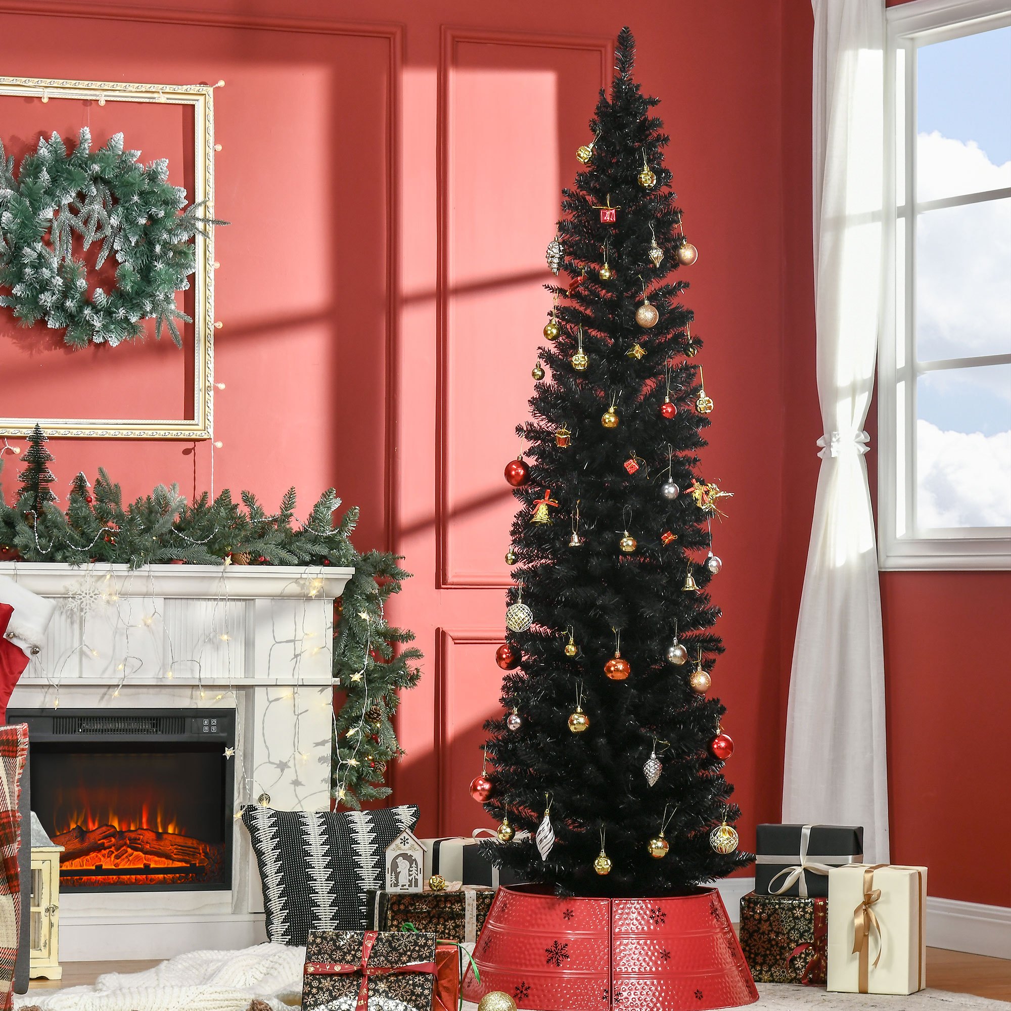 TEMU Arbre de Noël en crayon de 7 pieds, arbre de Noël artificiel mince avec des branches réalistes, support robuste, noir