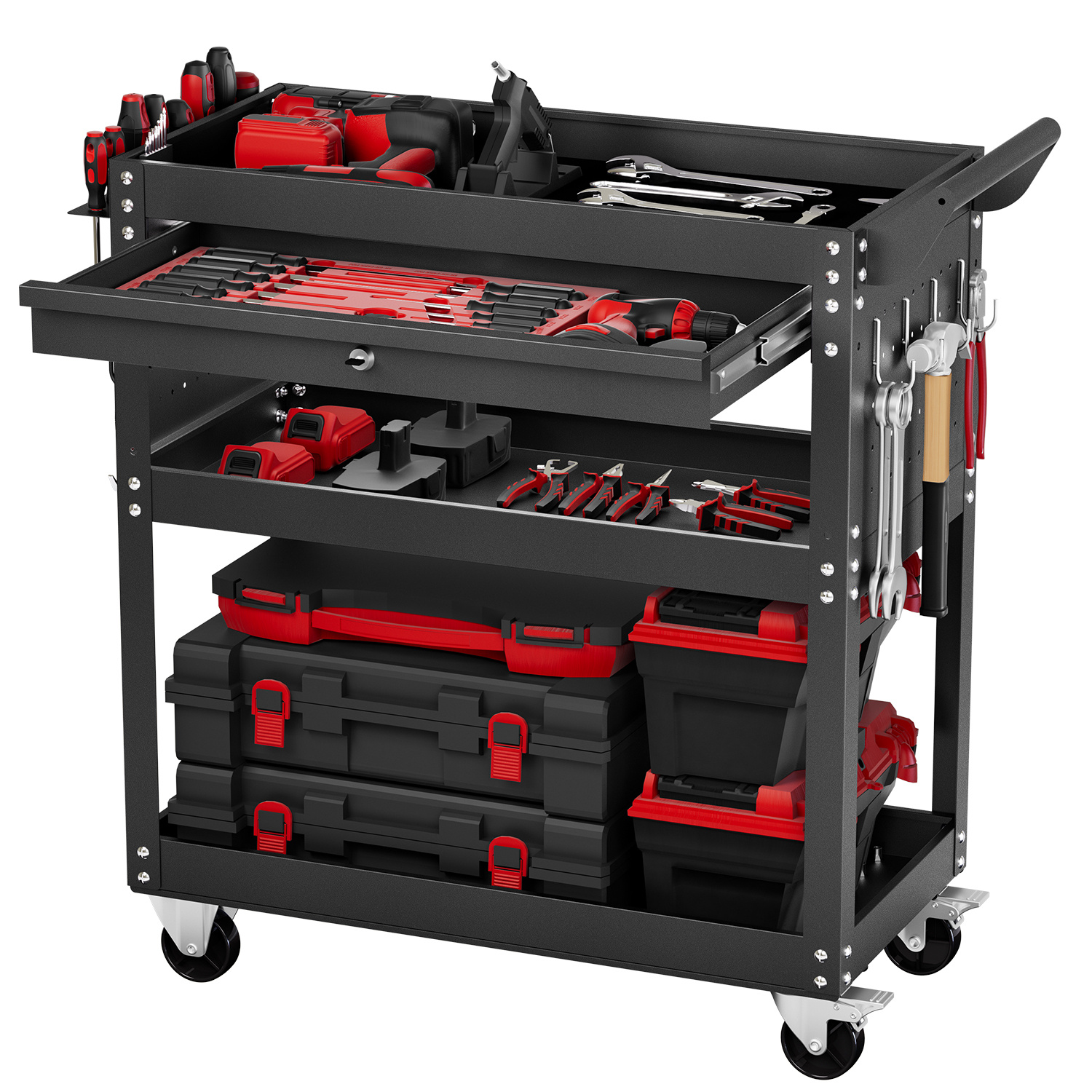 TEMU VEVOR 4-Tier/5-Tier Chariot d'outils sur roues 350 lb Chariot de travail roulant avec tiroir et panneau de clous 1 tiroir/2 tiroirs