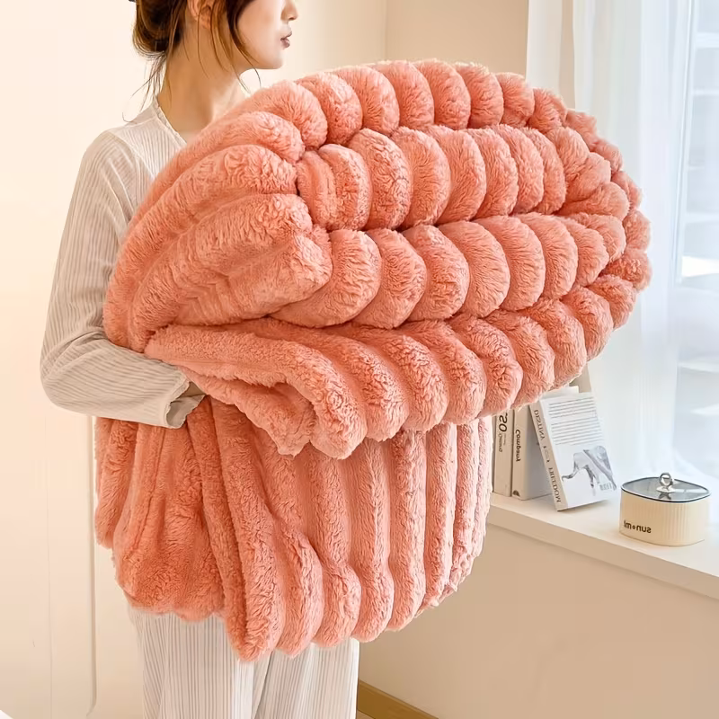 1pc thickened blanket soft and comfortable rabbit hair reversible blanket thermal fleece blanket nap blanket air conditioning blanket office outdoor camping gift blanket Product details 4