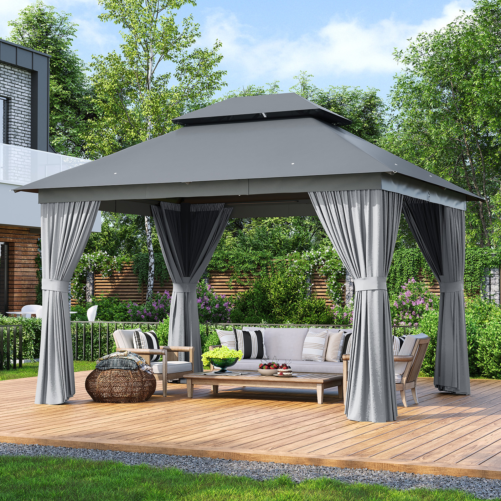 TEMU 10'x12' Outdoor Gazebo & Pergola For Patio - Double Roof Canopy With Net Privacy Screen、light, Heavy Duty Party Tent Shelter For Backyard, Lawn,