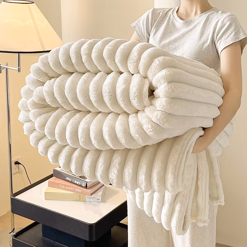 1pc thickened blanket soft and comfortable rabbit hair reversible blanket thermal fleece blanket nap blanket air conditioning blanket office outdoor camping gift blanket Product details 0