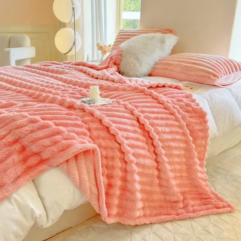 1pc thickened blanket soft and comfortable rabbit hair reversible blanket thermal fleece blanket nap blanket air conditioning blanket office outdoor camping gift blanket Product details 5