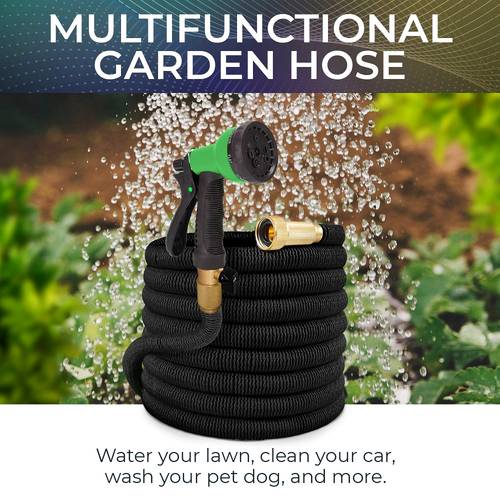 25ft heavy duty garden hose with 10 nozzles flexible leak proof design for outdoor watering car washing yard irrigation spray nozzle hose clamps green black 25ft length garden hose nozzle car washing tool durable construction connectors