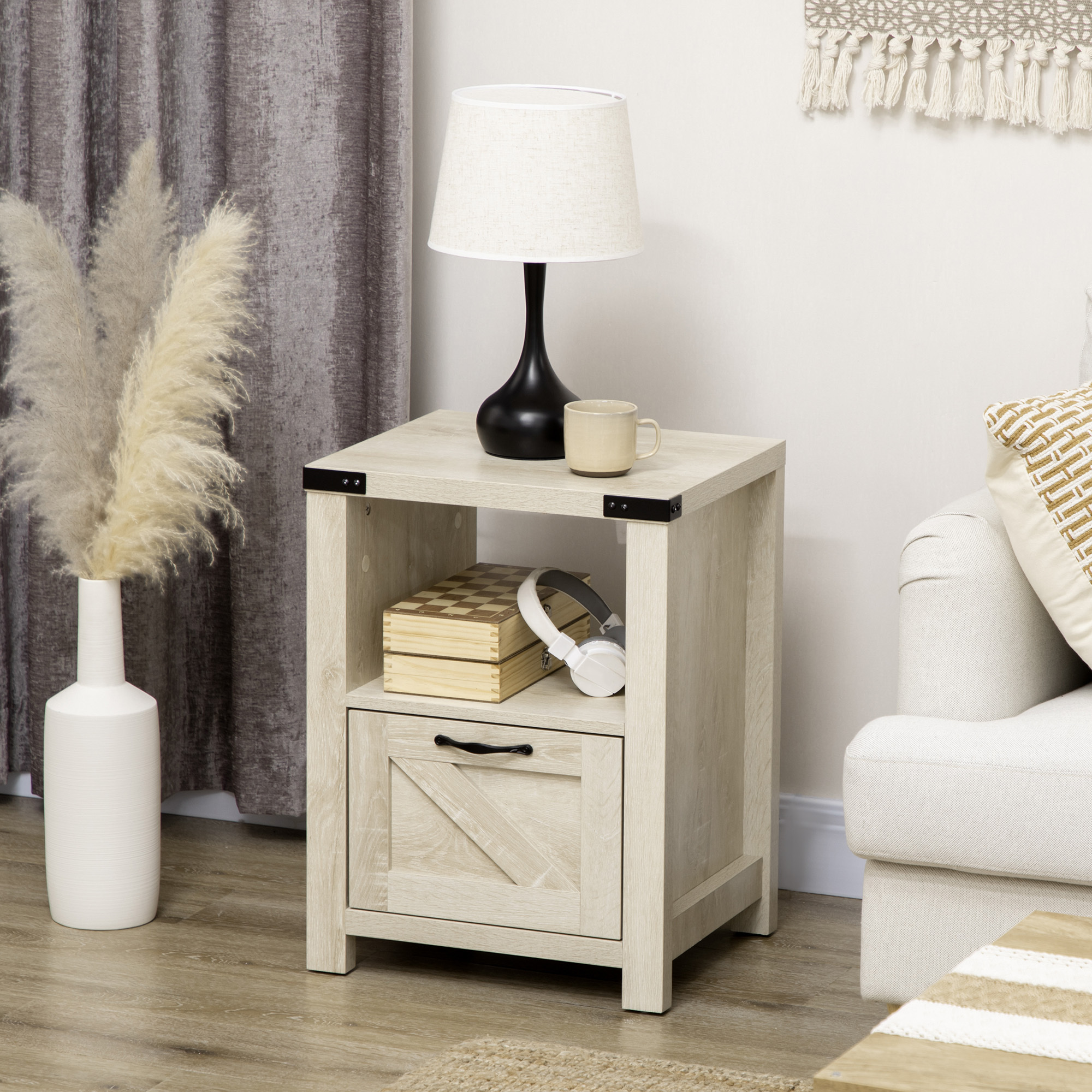 TEMU Table basse avec rangement, table d'angle de ferme avec tiroir, étagère ouverte et panneau de style , table de chevet pour salon, chambre à