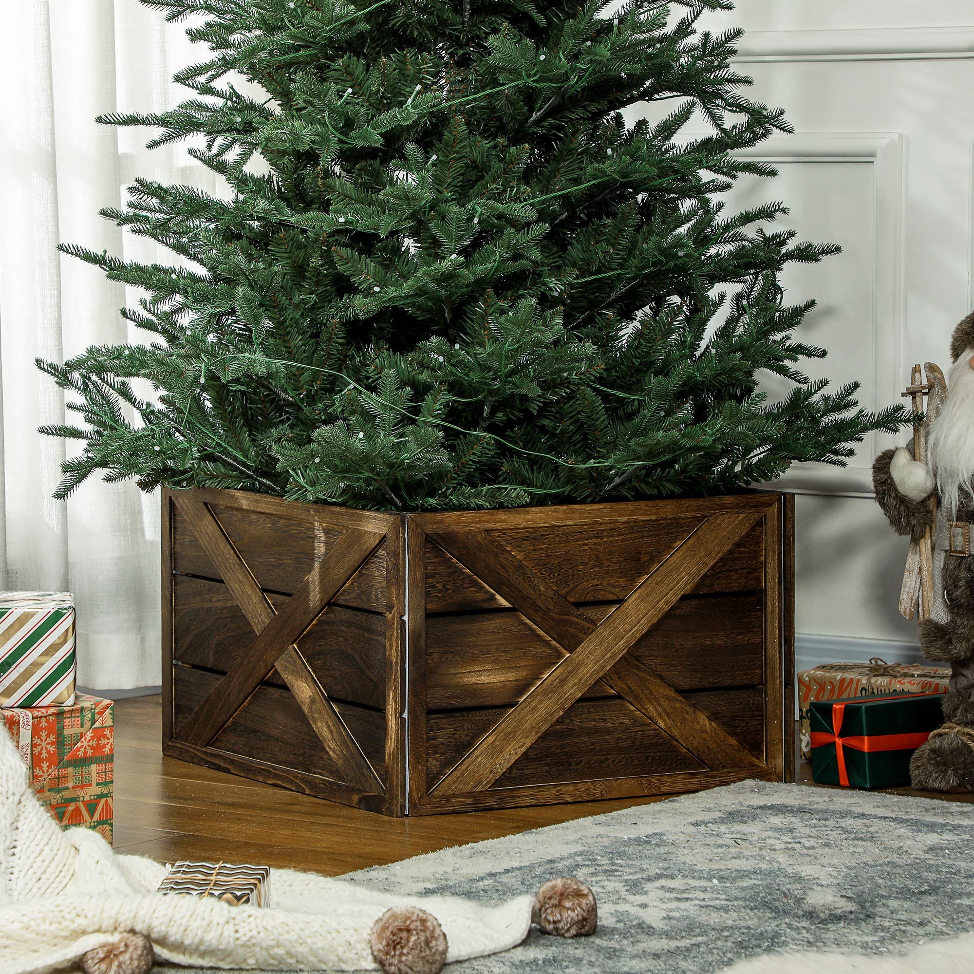 TEMU Collier de Sapin de Noël en Bois, Base de Sapin de Noël Style Ferme 24", Décoration de Noël pour Maison, Fête, Vacances, Finition Bois Vieilli