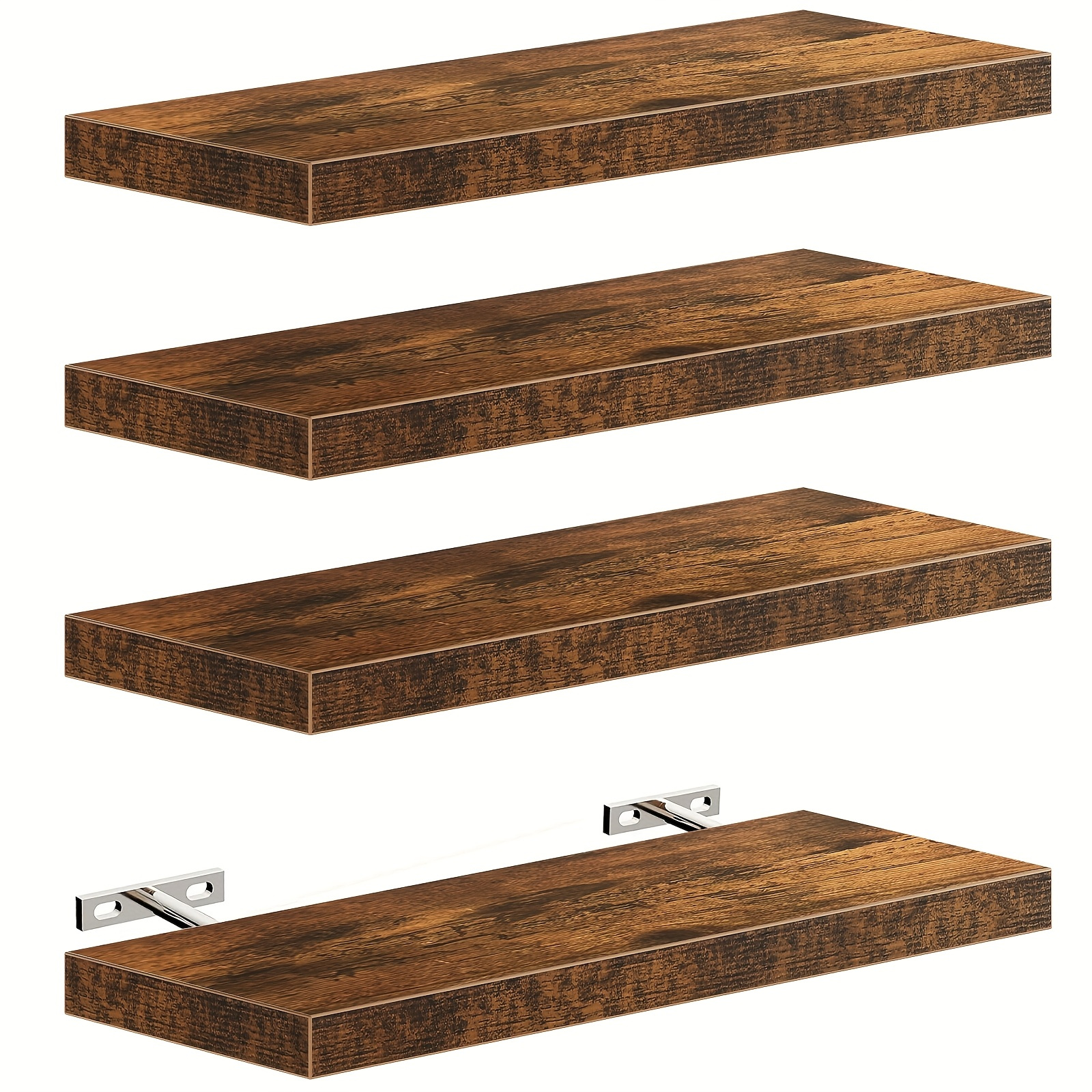 TEMU Floating Bookshelf, Wooden Wall Bookshelf For Bathroom/living Room/bedroom/kitchen/home Office, Natural Wood Wall Bookshelf For Home Storage And