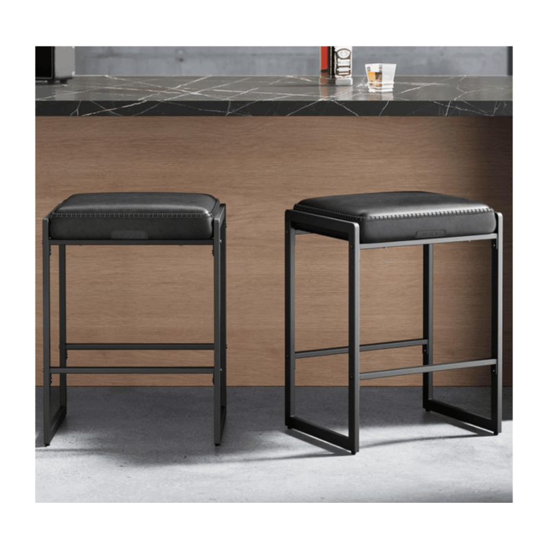 TEMU Collection - Bar Stools Set Of 2, Kitchen Counter Stools, Synthetic Leather With Stitching, Mid-century Modern, Tall, Home Bar Dining Room, Easy