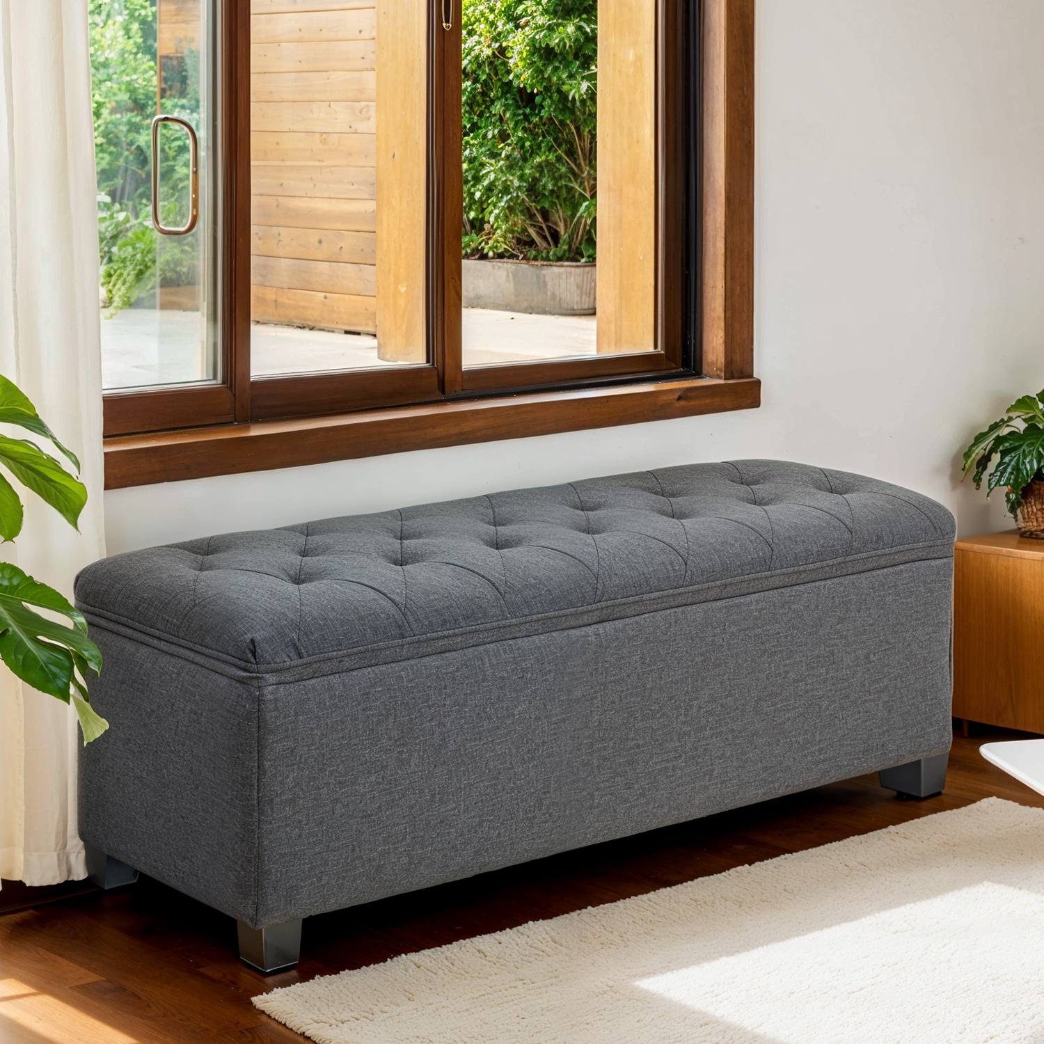 storage ottoman bench   rest with legs 40 x 110 x 39 cm end of bed bench storage chest   to 300 kg for living room bedroom entryway dark gray