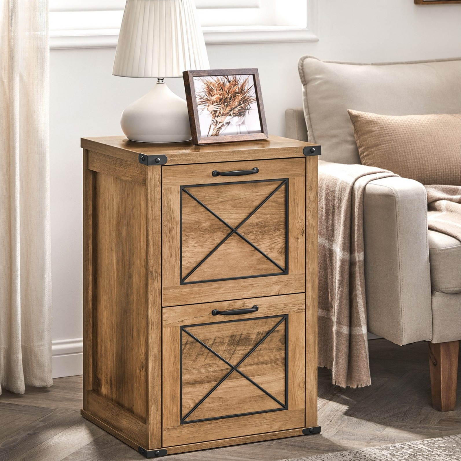 TEMU File Cabinet, Filing Cabinet With 2 File Drawers, Printer Stand, Fit A4, Letter Size, Hanging File Folders, Style, For Home Office, Honey Brown