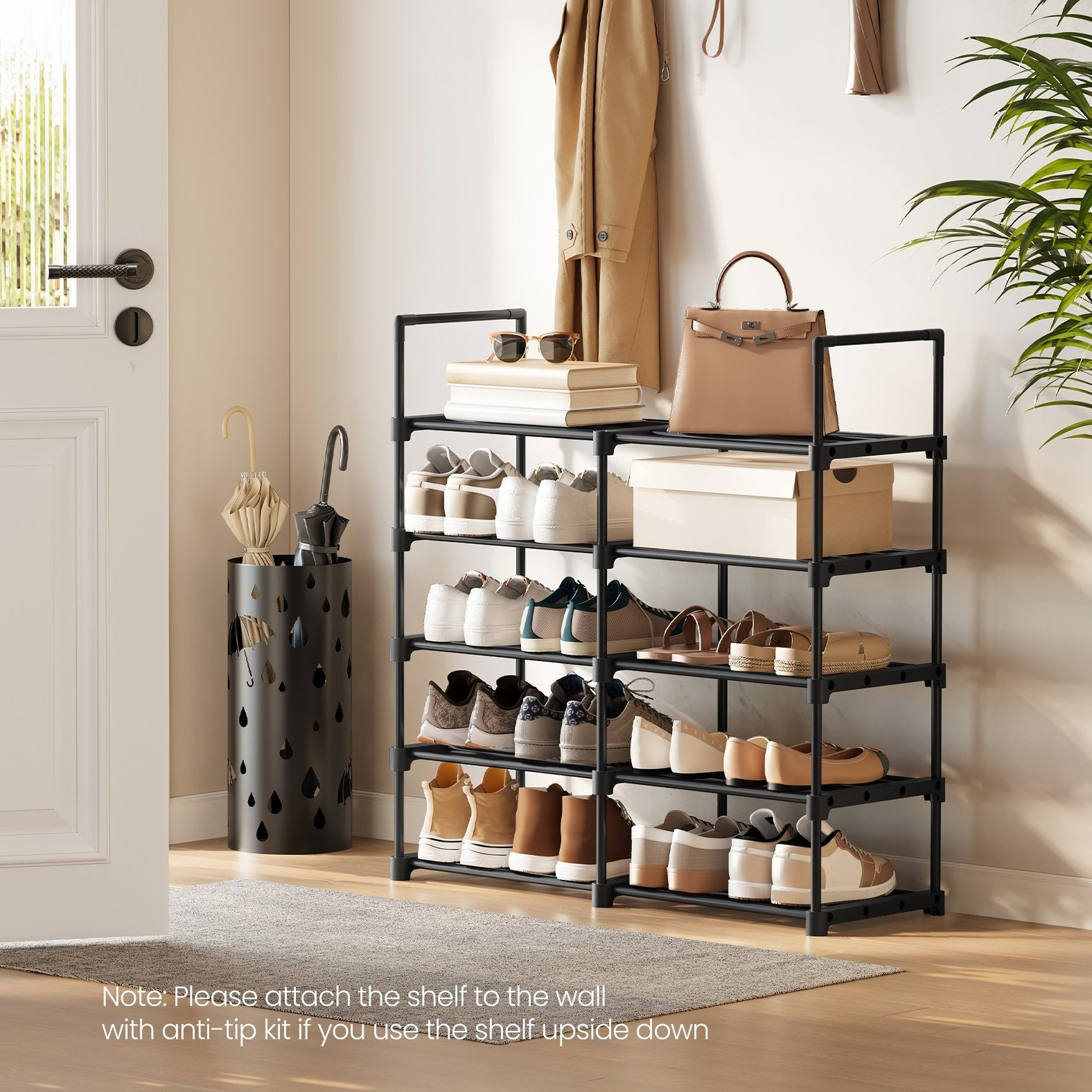TEMU Étagère à Chaussures, Organisateur à 10 Niveaux, Étagère de Rangement en Métal, Dressée ou à , pour 11 à 22 Paires, Empilable, pour Entrée, 30 x