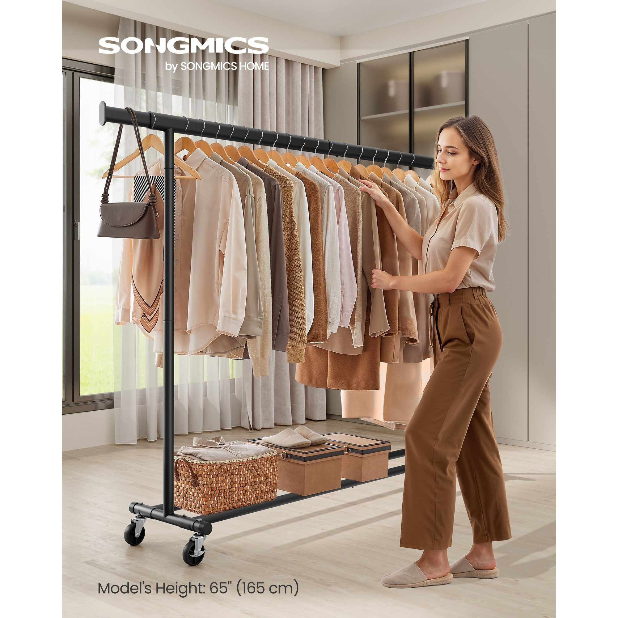 TEMU Porte-vêtements à roulettes, support à vêtements robuste pour suspendre des vêtements, portant à vêtements portable, avec rail extensible,