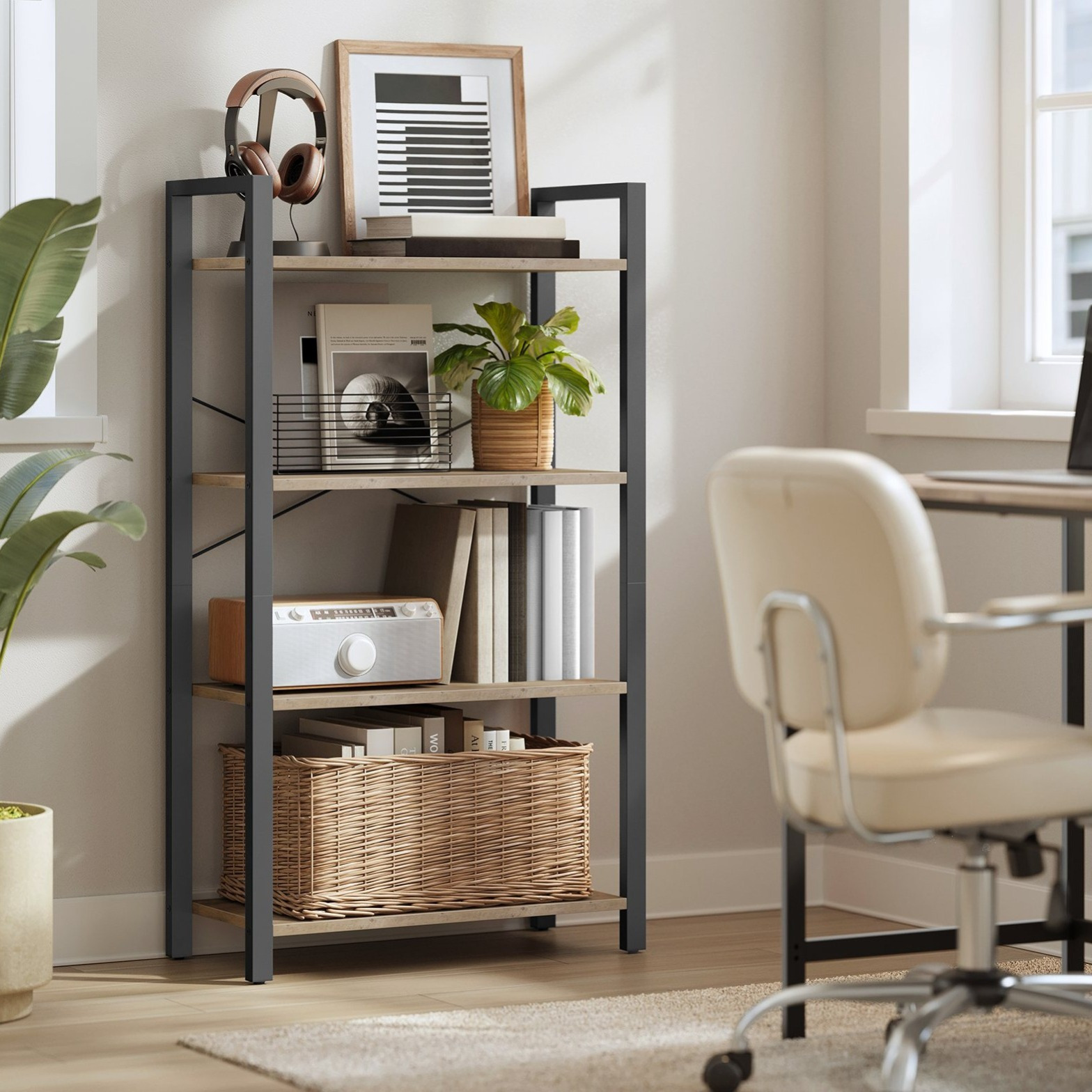 TEMU Étagère haute à 4 niveaux, avec cadre en acier, étagère pour salon, bureau à domicile, étude, 11,8 x 25,9 ,2 pouces, style industriel, gris et