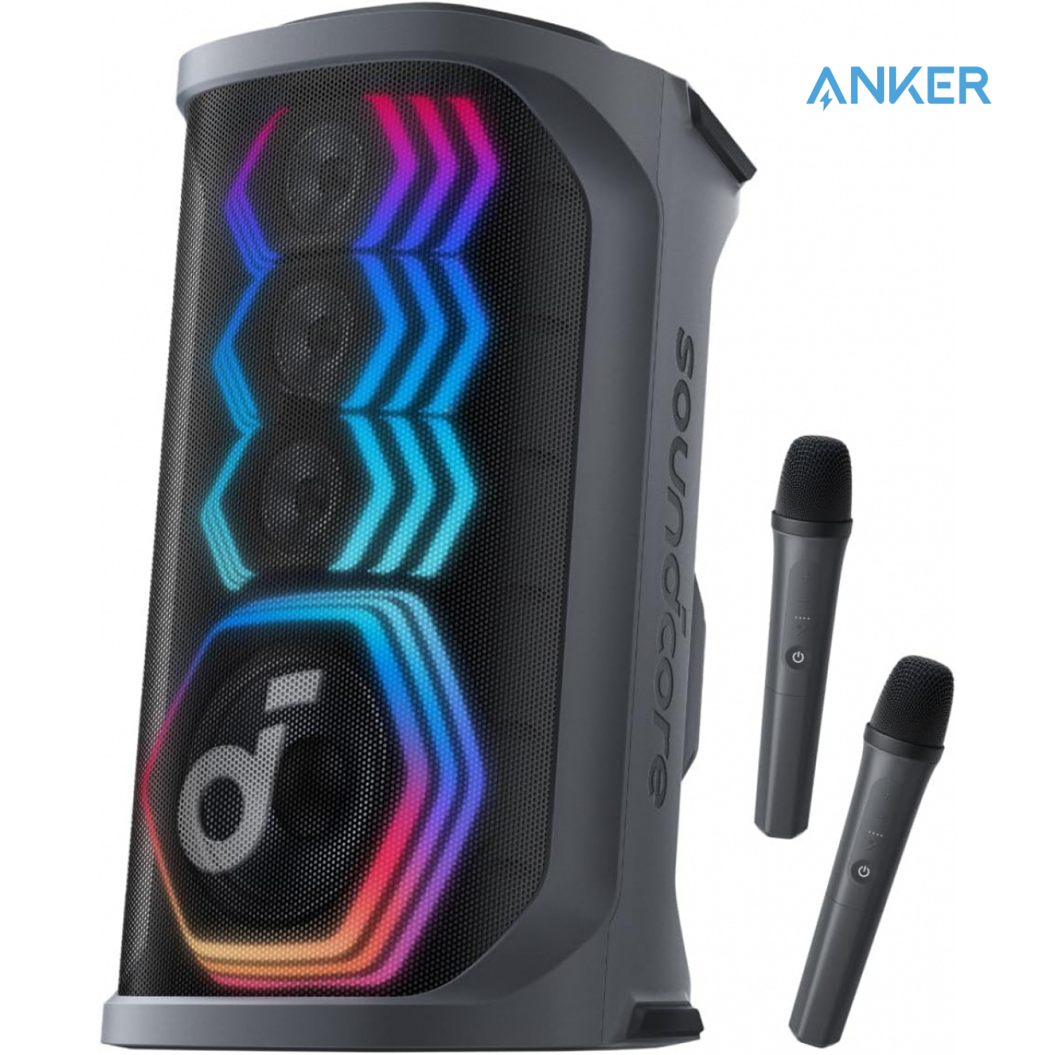 TEMU Soundcore Rave 3 Al Karaoke Speaker With 2 Wireless Microphones, 160w Sound, Al Vocal Removal, Vocal Enhancer, , Light Show, Portable Design 12h