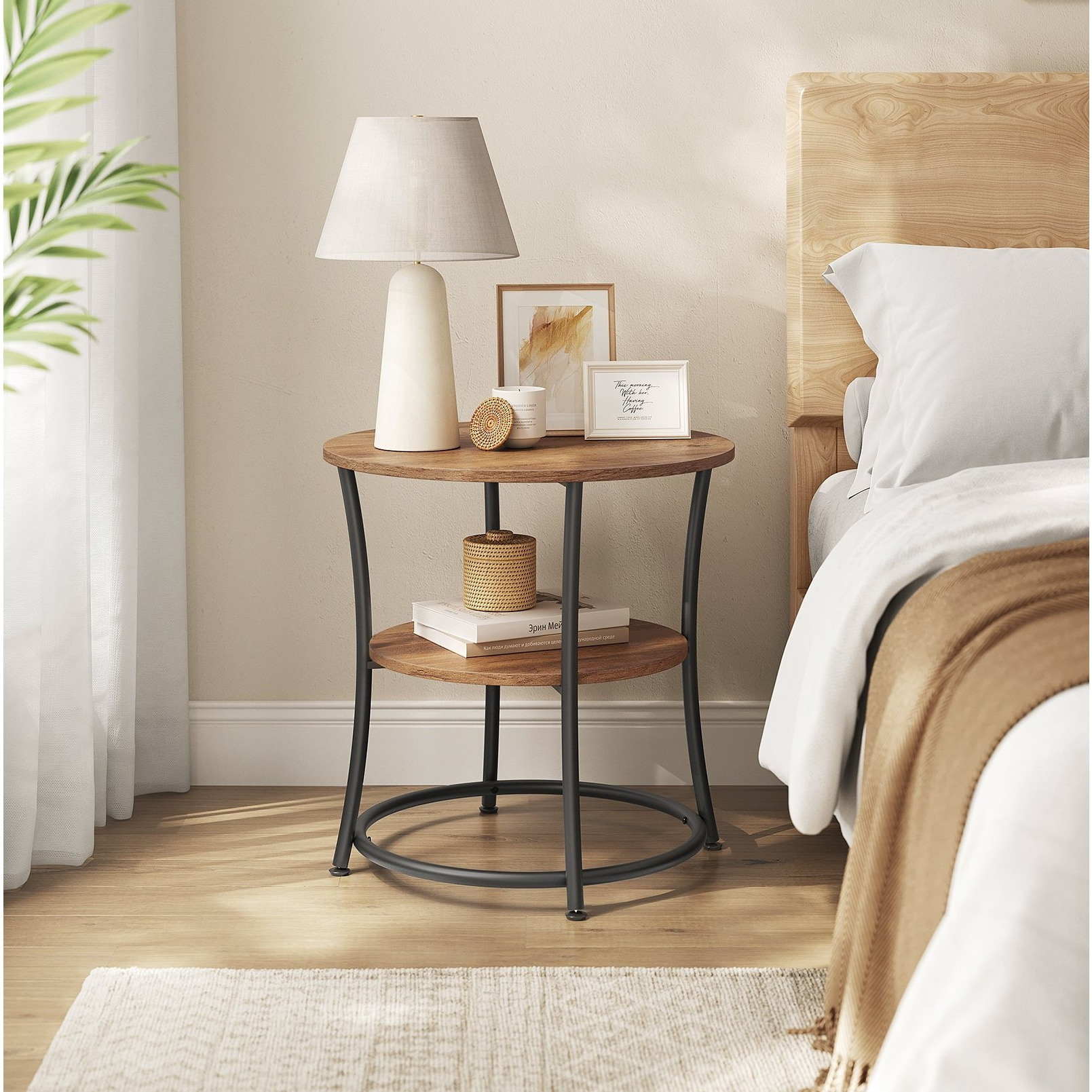 TEMU Table basse, table basse ronde avec 2 étagères pour salon, chambre à coucher, table de chevet avec cadre en acier pour , table basse d'accent