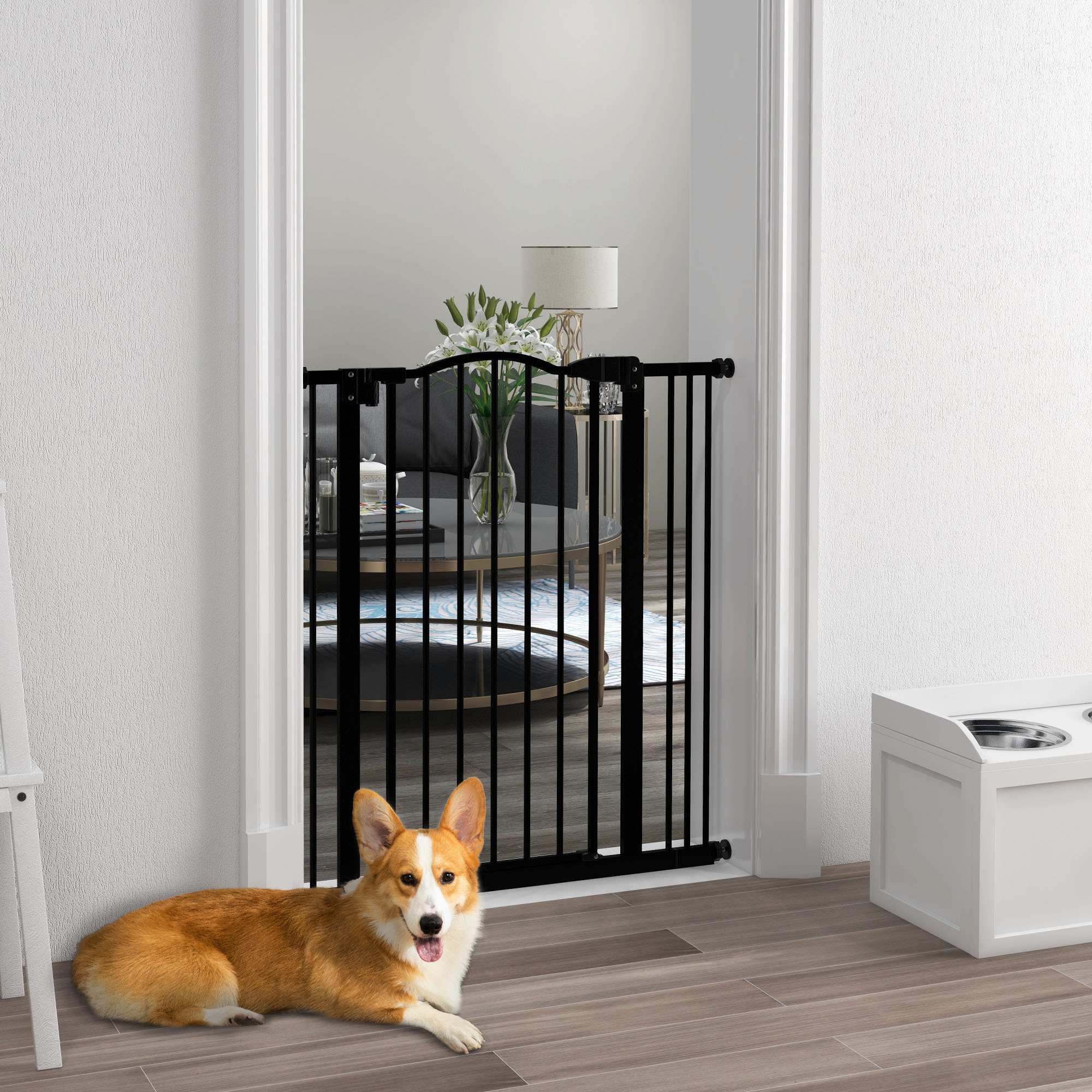 TEMU Barrière pour chien PawHut 29"-34" avec porte, montage à pression, fermeture automatique, double verrouillage pour portes, couloirs, escaliers,