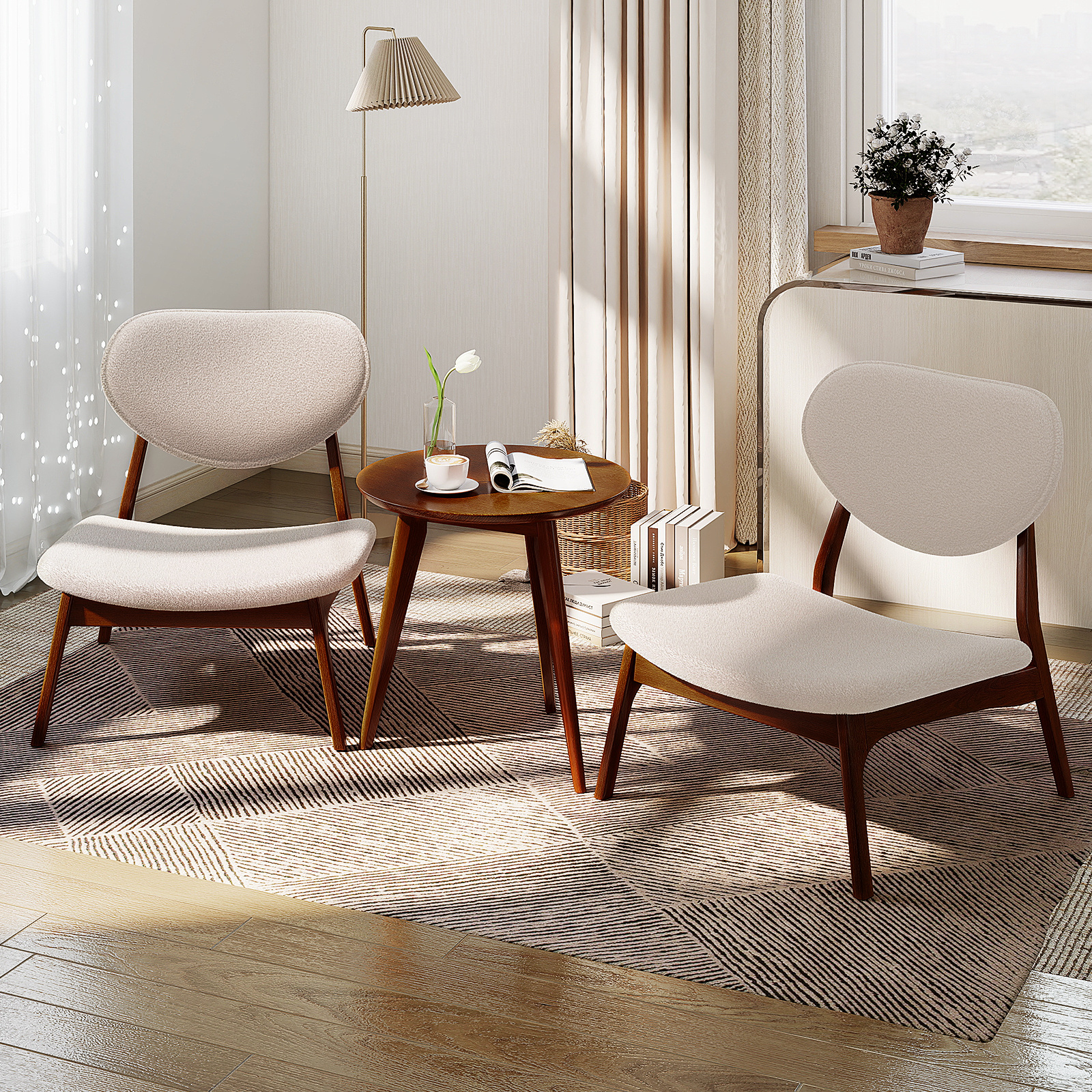 TEMU Accent Chairs Set Of 2 With Side Table, Lamb Velvet Fabric Upholstered Living Room Chairs With Solid Wood Frame, Mid Century Modern Reading
