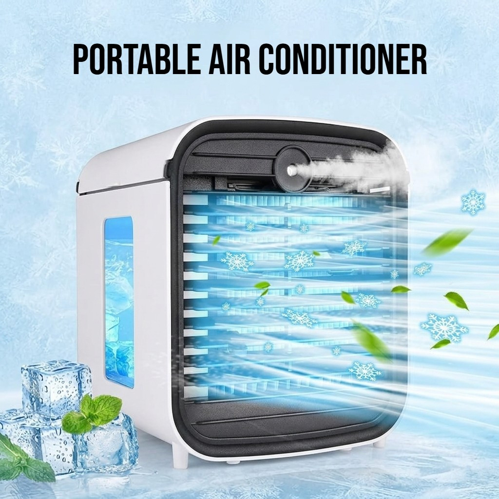 TEMU Mini climatiseur portable – Ventilateur de refroidissement personnel 4-en-1, , purificateur d'air et diffuseur d' avec 3 vitesses, 7 lumières