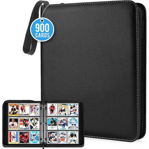 900Cards Large Capacity Card Binder, Double-Sided Zippered Sports, And Trading Card Collector with 50 Removable Card Sleeves, Holiday Gifts (Black).