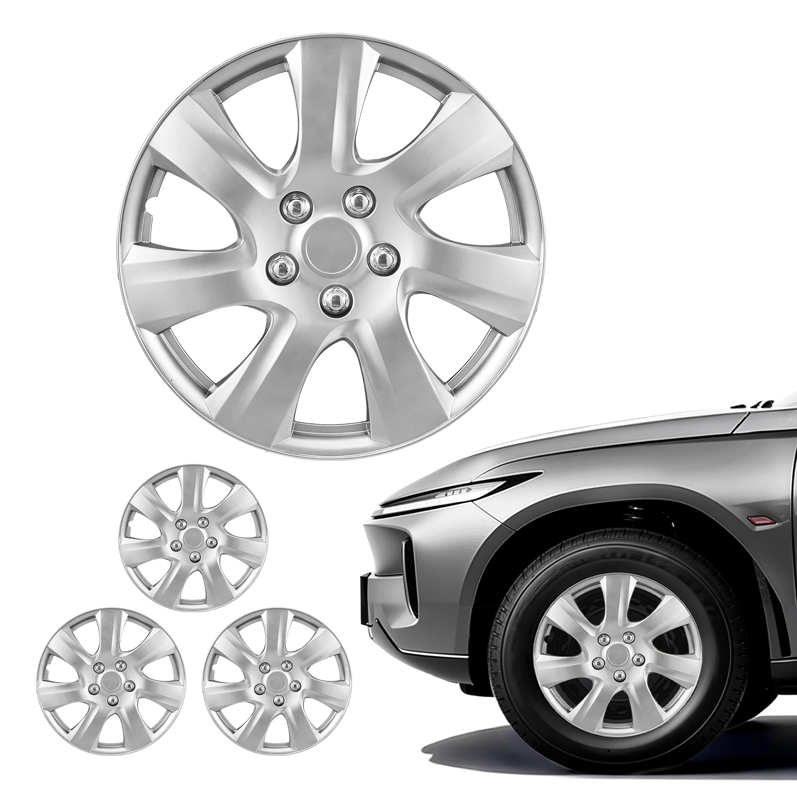 TEMU Vevor Hubcaps Wheel Covers, 16 Inch Set Of 4 Wheel Rim Cover Hubcaps Oem Style Replacement, R16 Size Car Caps, Universal 7-spoke Abs Tire Rim