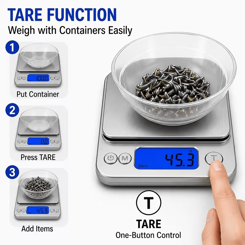 TEMU Balance de cuisine numérique haute 3kg/0.1g, balance à en acier inoxydable pour , , le pesage de bijoux avec rétroéclairage LCD