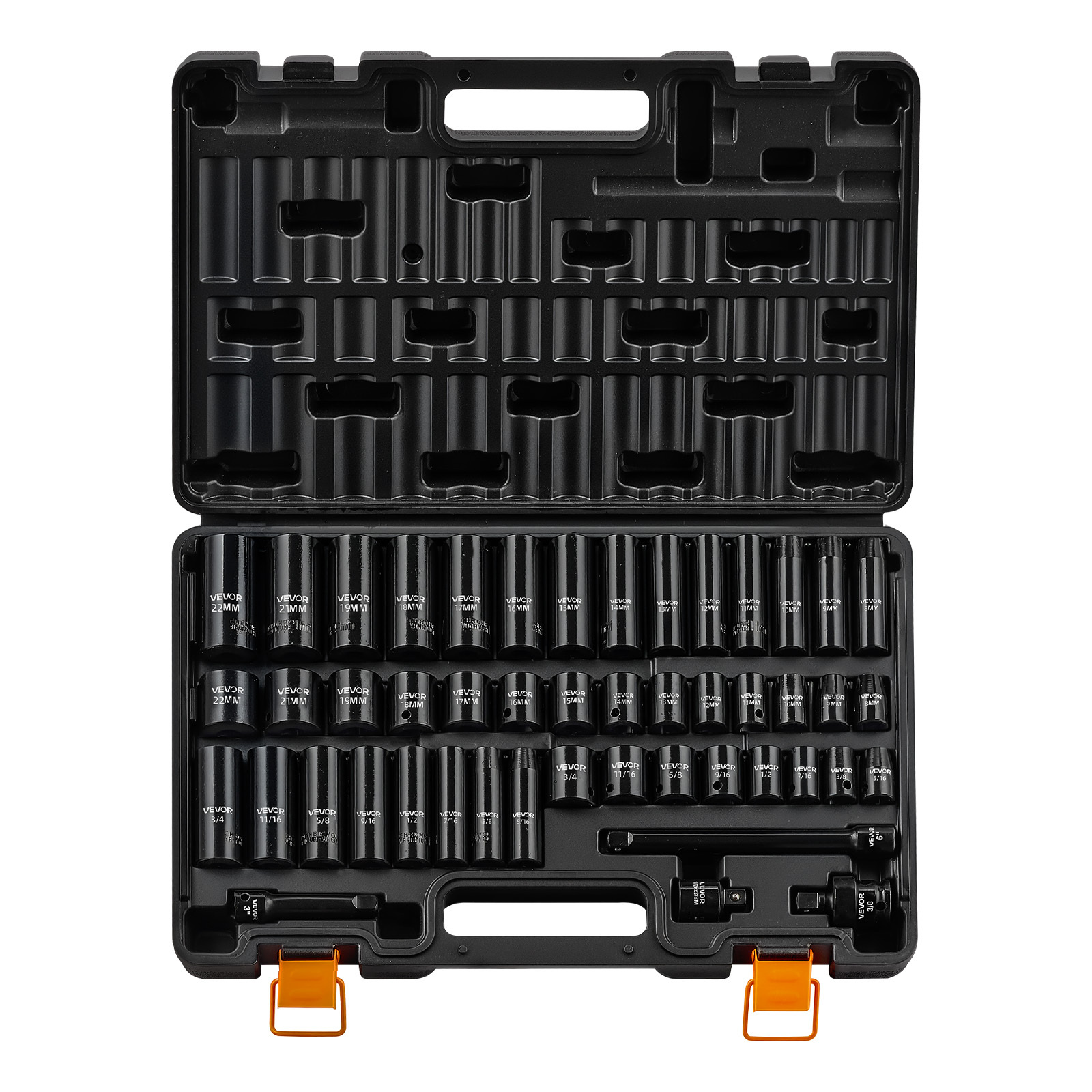 TEMU Vevor Impact Socket Set, 3/8" Drive, 48-piece Socket Set, 6-point Sockets, Sae 5/16"-3/4" And Metric 8-19 Mm, 21-22 Mm, Easy To Identify, Alloy