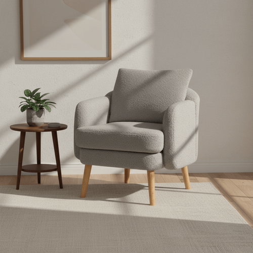sherpa accent chair modern single sofa chair with seat cushion pillow upholstered leisure armchair with rubber wood legs for living room bedroom reception room office grey