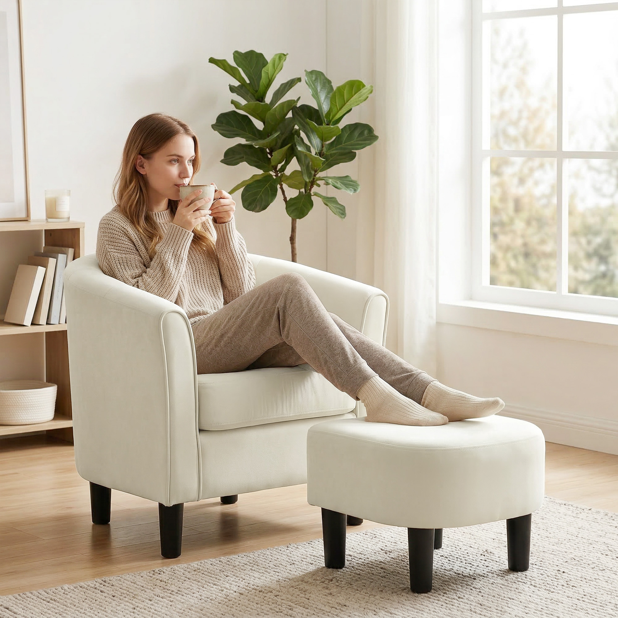 TEMU Homcom Velvet Fabric Accent Chair, Modern Armchair With Ottoman And Cushion, Upholstered Chair With Thick Back, Living Room Sofa For Bedroom,