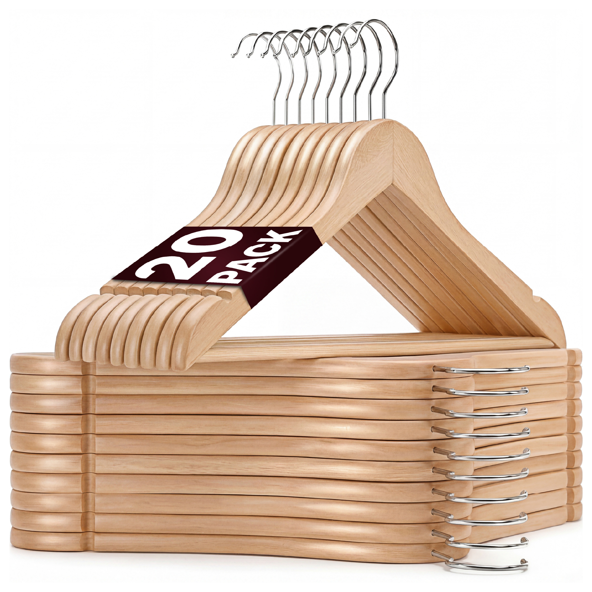 TEMU Beddora Wooden Hangers, Natural Wood Heavy Duty Clothes Hangers With Non-slip Finish, Hook, Space-saving Closet Organizer For Coats, Suits &