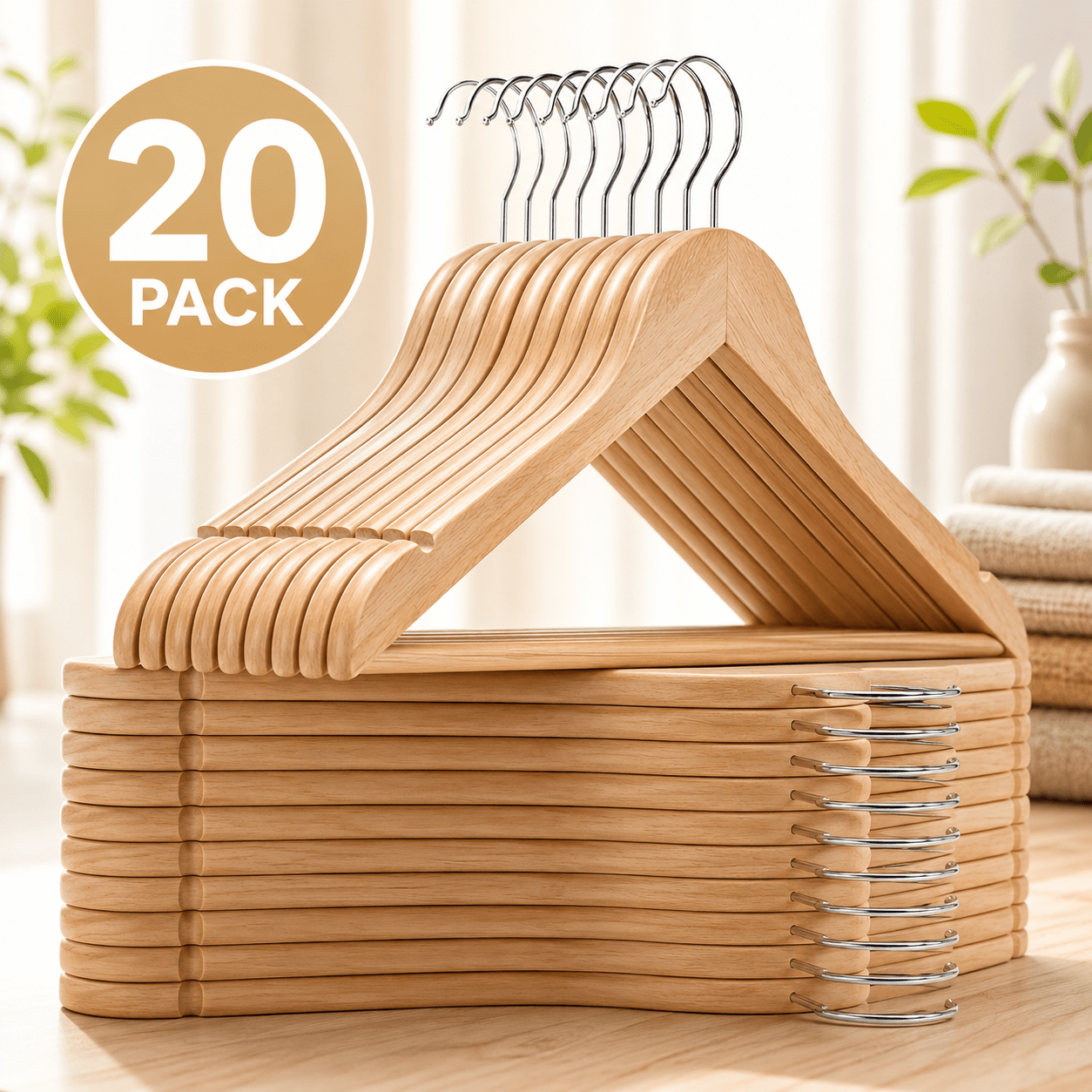 TEMU 20 cintres en bois - Cintres de qualité supérieure avec crochets pivotants, adaptés pour suspendre , les manteaux, les vestes, les chemises, les