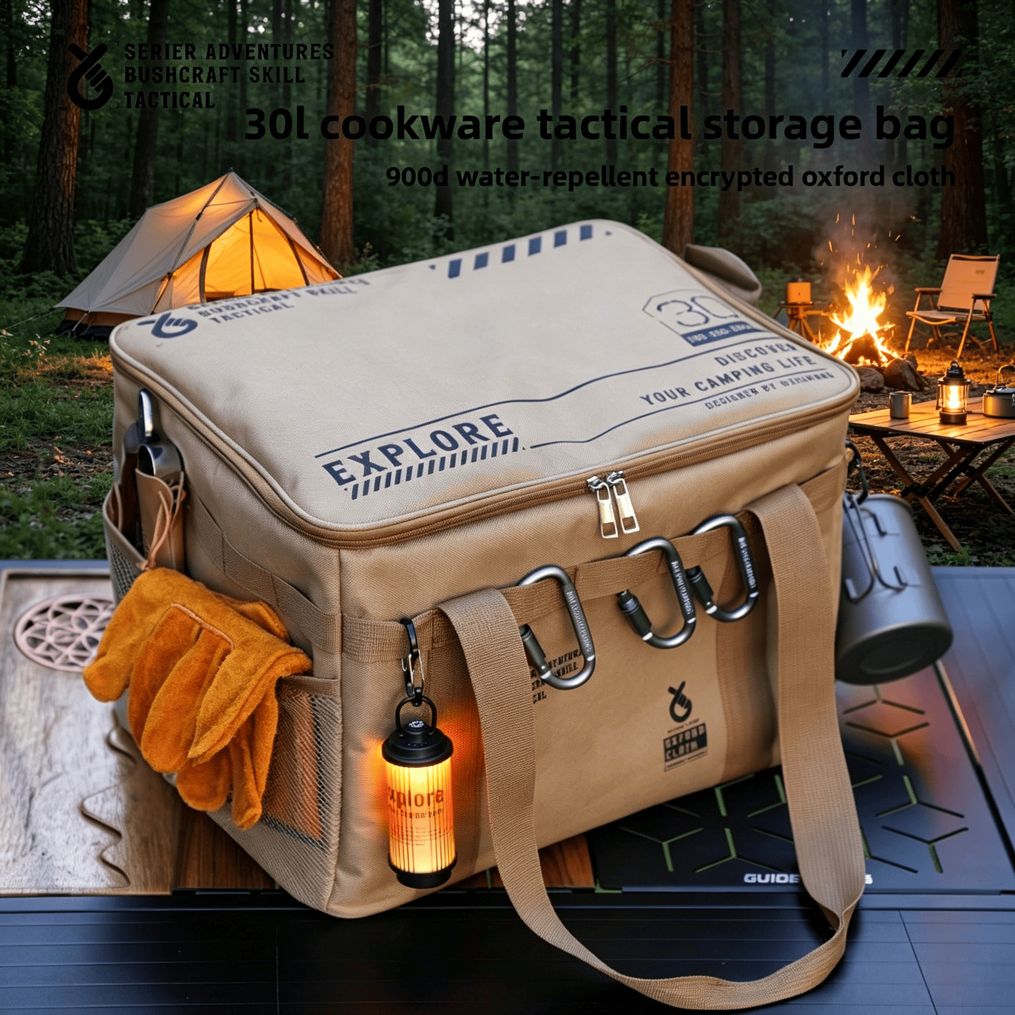 TEMU Large-capacity Camping Gear Storage Bag – Oxford Cloth Multi-compartment Organizer For Cookware, Tableware, Butane Stoves & Accessories,