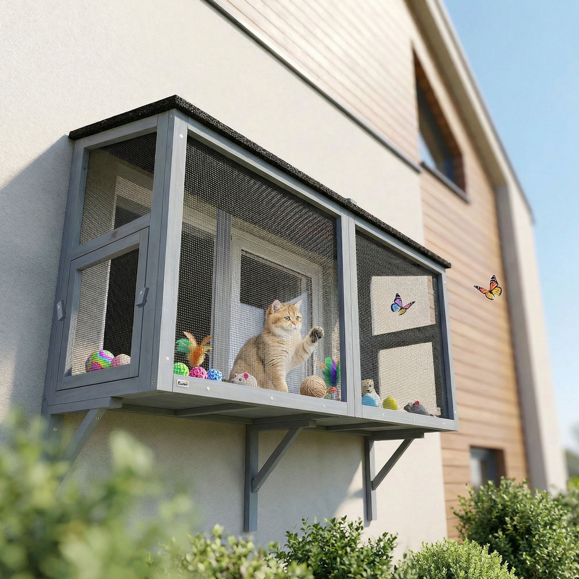 TEMU Bug Proof Window Cat , Outdoor Cat House W/ Metal Mesh, Outdoor Enclosure For Indoor Pet, Expandable Safe Window Perch For Sunbathing, Napping &
