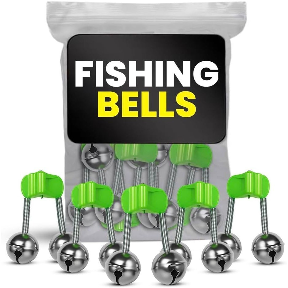 TEMU Alarme Sonnette de Pêche 20 Pièces 16 mm de Diamètre en Acier Inoxydable Double Sonnette pour Canne à Pêche à Double Anneau avec Pince Verte