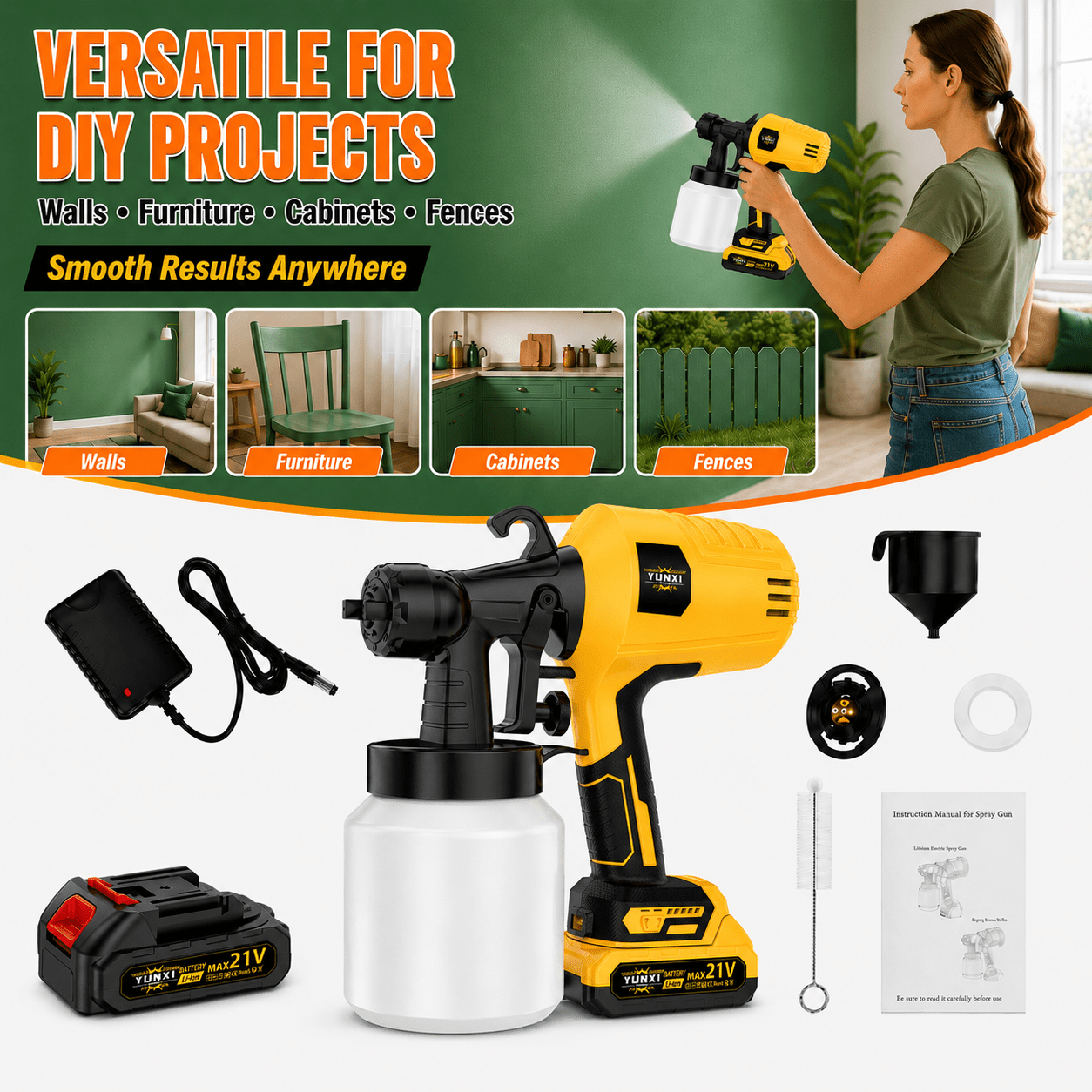 TEMU Cordless Paint Sprayer With Rechargeable Battery - High Pressure Electric Spray Gun For Easy And Painting Of Furniture, Cabinets, Fences, Walls,