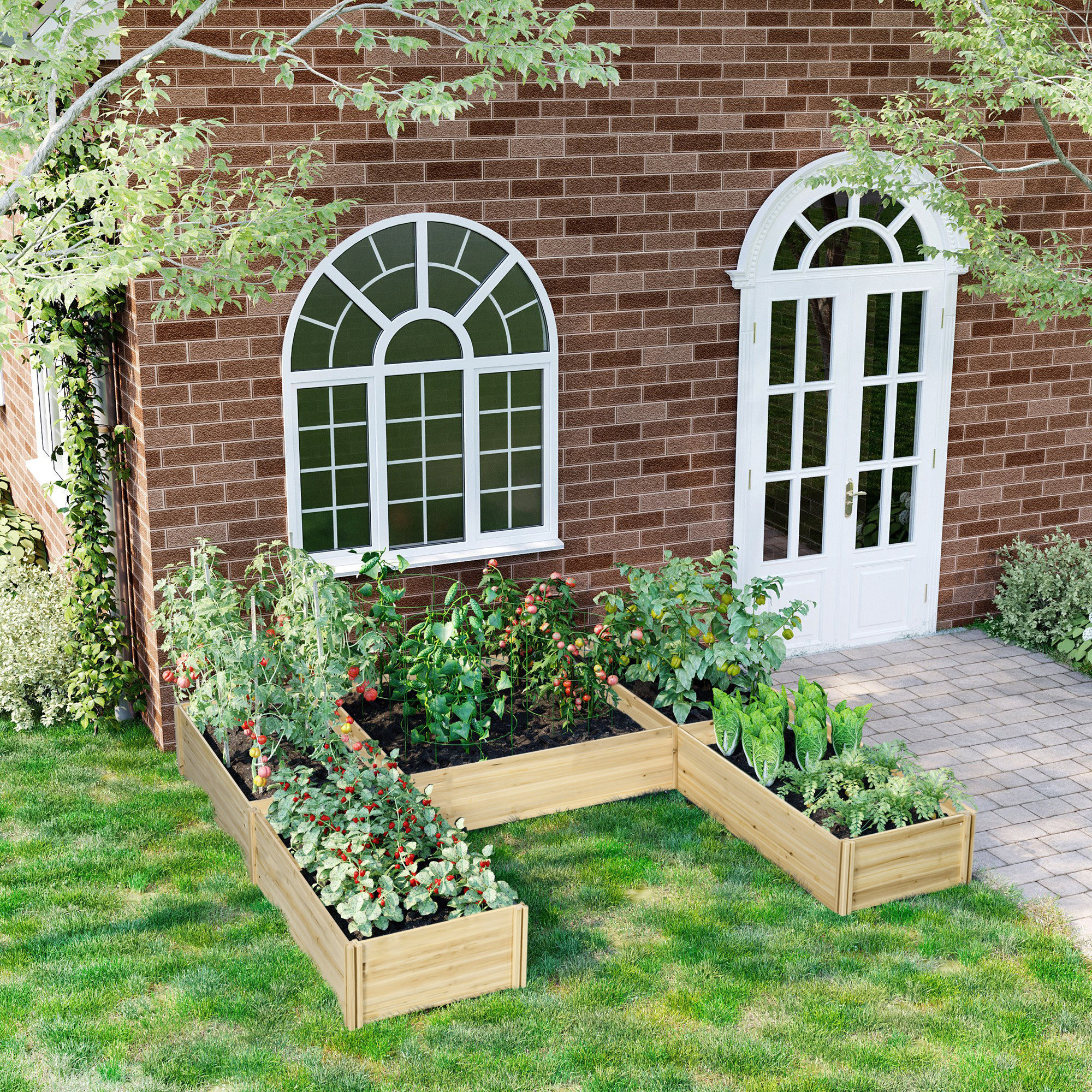 TEMU Kit de jardin surélevé en bois DIY, 5 boîtes avec fond ouvert, 90.6" x 90.6" x 11", jardinière surélevée d'extérieur pour plantes d'extérieur,