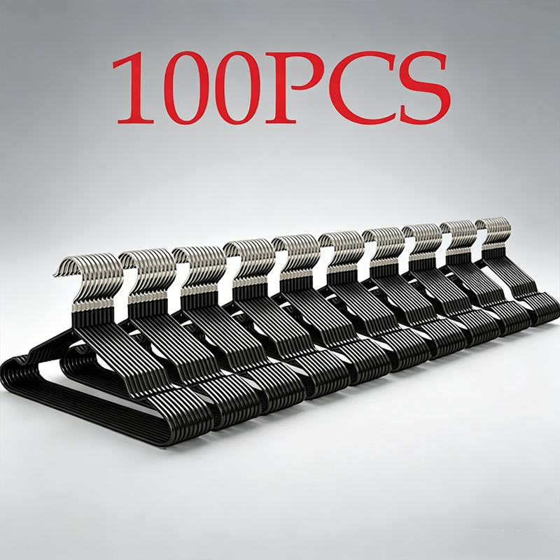 TEMU Cintres Noirs Antidérapants Lot de 100, Cintres Ultra Fins de Place, Cintres Métalliques Revêtus de Caoutchouc pour du Placard, Cintres pour