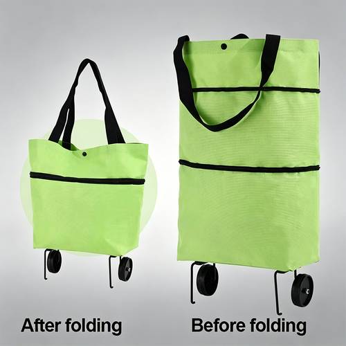 1pc foldable shopping bag with wheels large capacity trolley bag for groceries portable handcart supermarket storage bag grocery shopping supermarket runs short trips and storing daily items