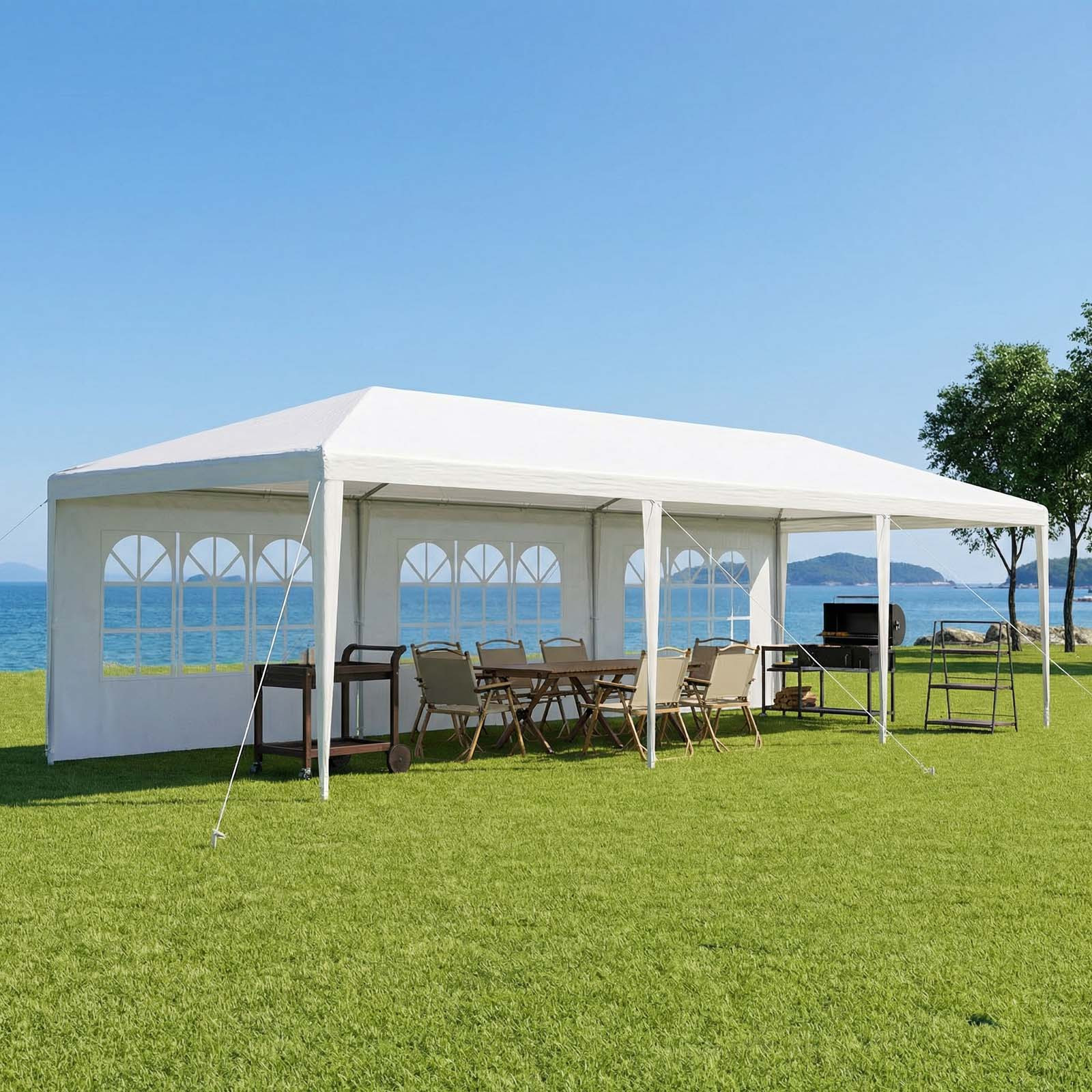 TEMU Heavy-duty Outdoor Gazebo Canopy, 10' X 30' Tent With 6 Removable And 2 Doorways, Wedding Shelter Equipped With Stakes And Connection Ropes For