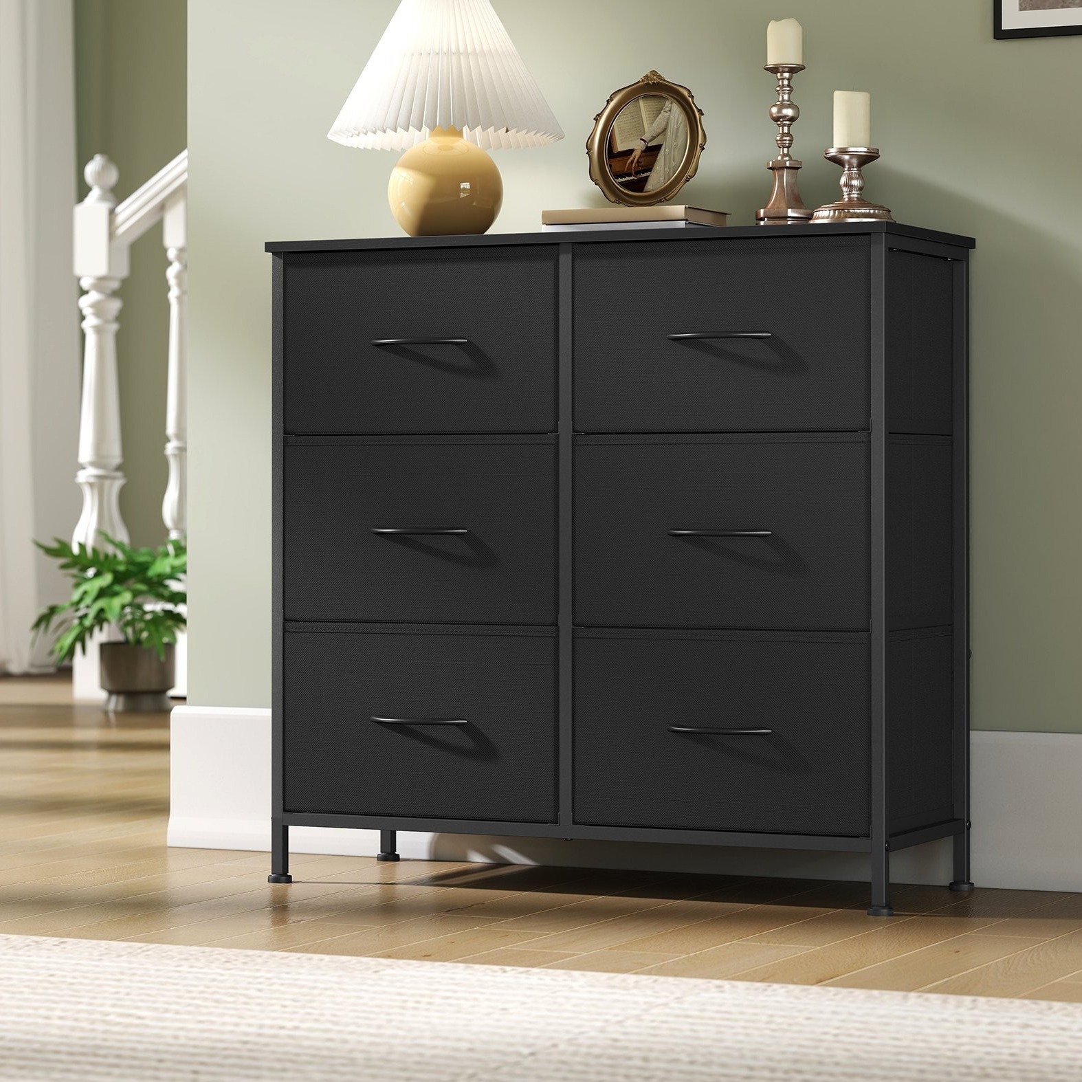 Dresser for Bedroom, Chest of Drawers, Steel, MDF, 6 Non-Woven Fabric Drawers, Storage Organizer Unit, Closet, Entryway, Ink Black and * Black ULGS123BH03