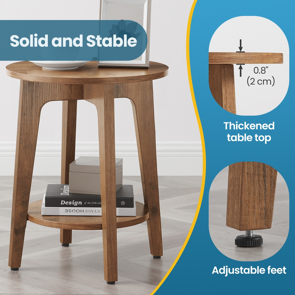TEMU Table d'appoint ronde avec étagère inférieure, table de chevet pour , table de nuit pour salon ou chambre, rustique