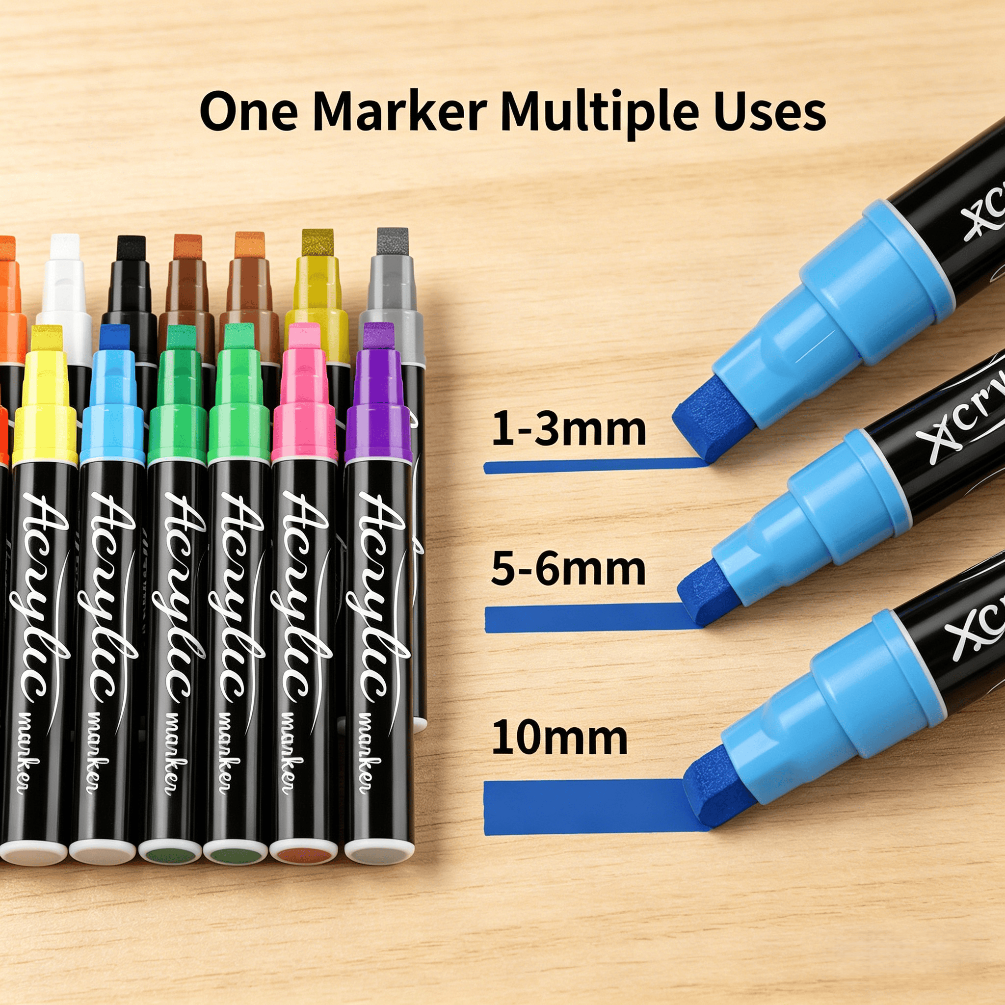 TEMU Set de 12 marqueurs acryliques à pointe carrée 1 mm, formule pour dessin instantané et séchage rapide, multiples méthodes d'utilisation adaptées