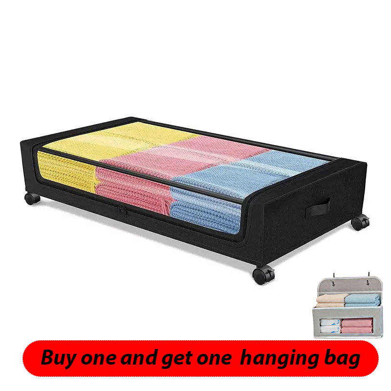 TEMU Étagère de rangement sous le lit avec roulettes, fenêtres transparentes et étiquettes, utilisée pour ranger les vêtements, les chaussures, en