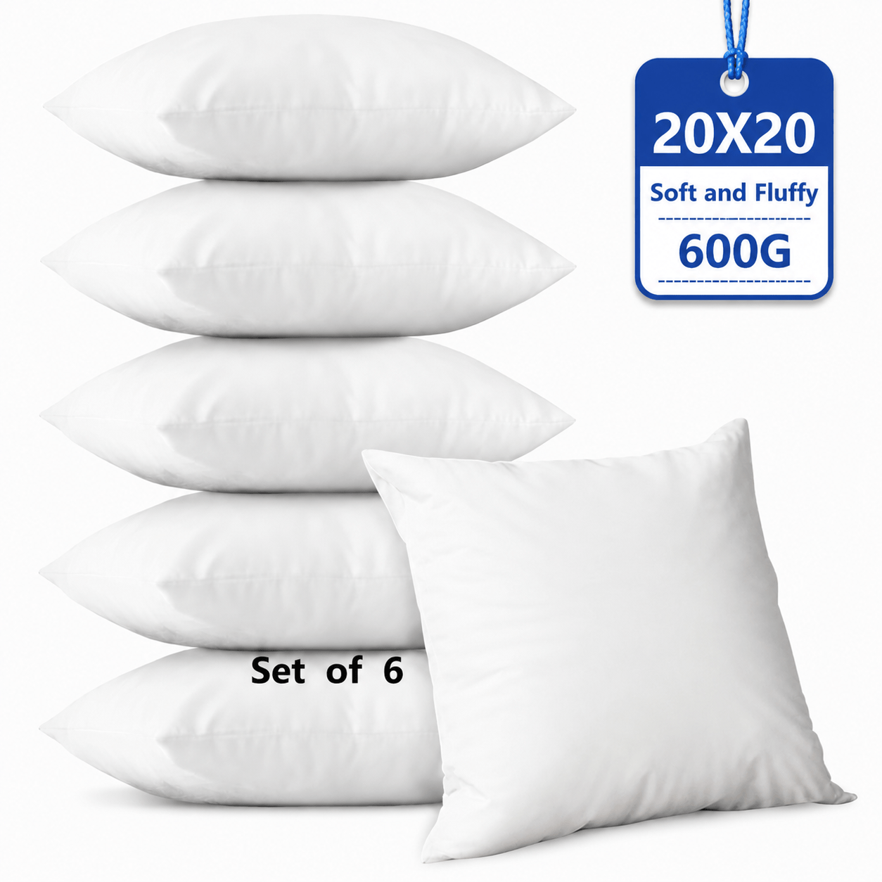 TEMU 6pcs Throw Pillows Inserts For Couch - Couch Pillows Inserts For Living Room - Pillow Core Insert White (16*16 Inches, 18*18 Inches, 20*20