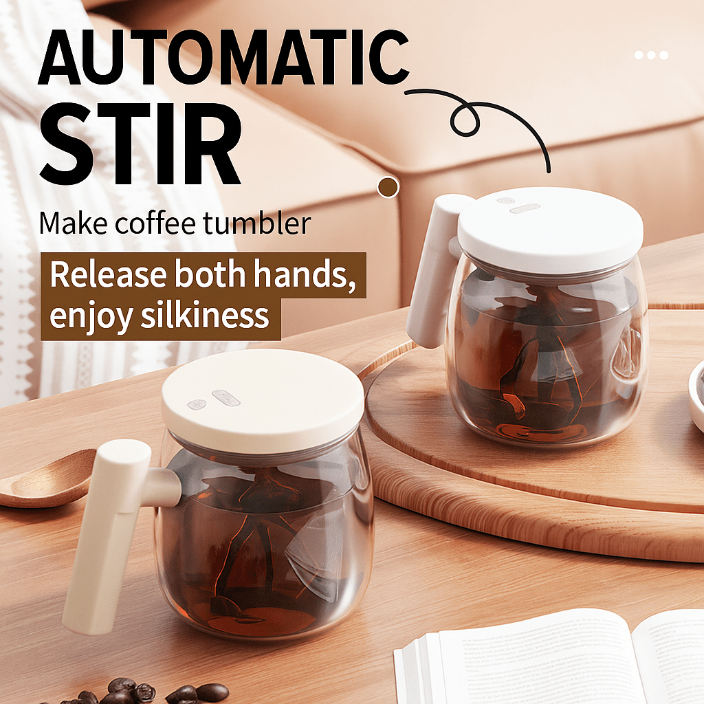 TEMU 13.53oz Electric Mixing Cup / High Borosilicate Glass, With Wooden Handle, Simple Cup, Travel Beverage, Suitable For Family, Office And Travel,