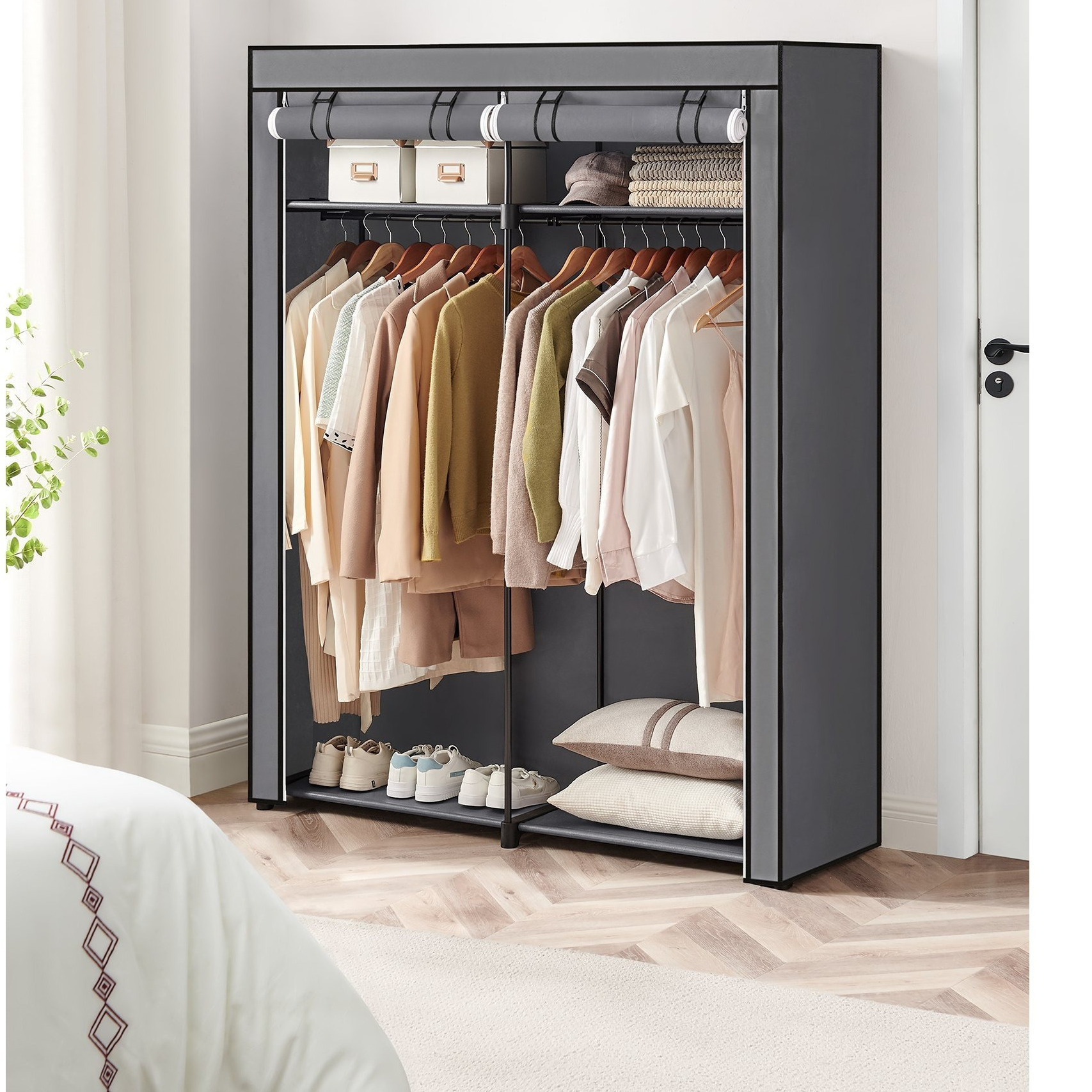 TEMU Organisateur de Rangement pour Placard, Portable avec à Vêtements, Porte-Vêtements, Gris